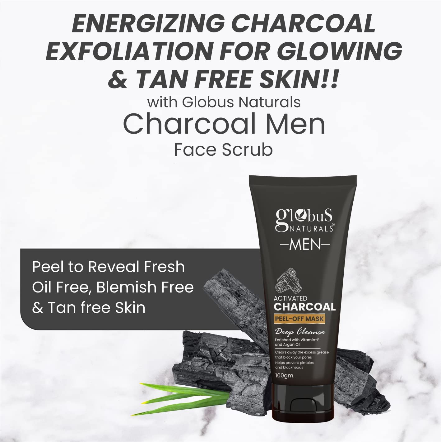 Globus Naturals Charcoal Anti-Pollution Face Care Combo for Men - 3-Piece Set with Face Wash, Scrub & Peel Off Mask | Deep Cleansing & Detoxifying Skincare Routine for Oily & Acne-Prone Skin