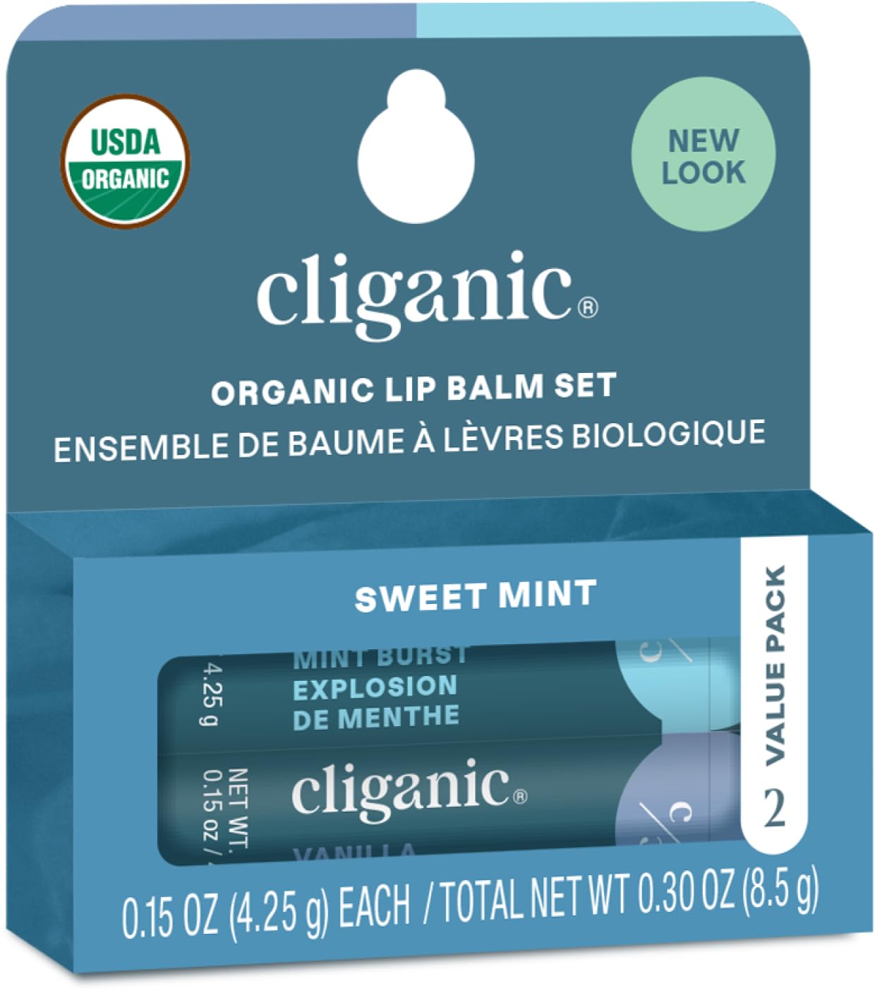 Cliganic USDA Organic Lip Balm 2-Pack, Sweet Mint Flavor - Moisturizing & Healing for Dry, Chapped Lips - Perfect for Winter, Outdoor Activities & Daily Lip Care