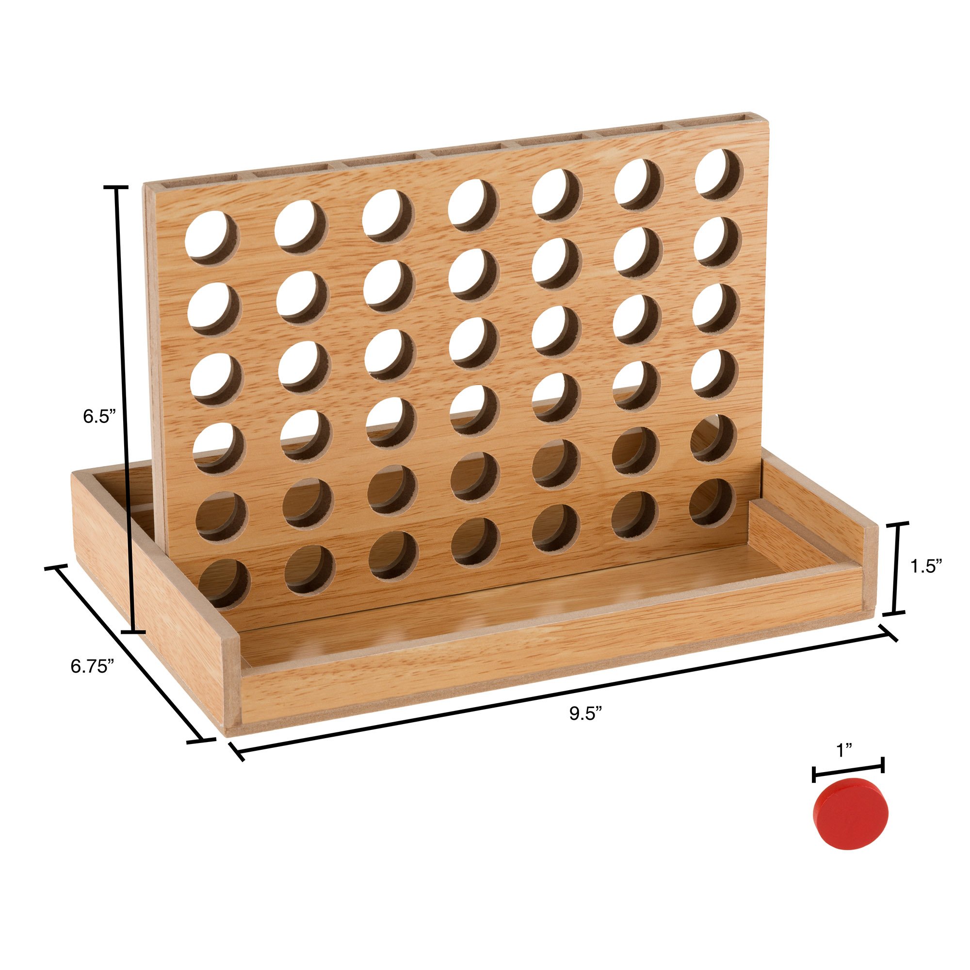 Classic Four in a Row Wooden Travel Board Game for Adults, Kids, Boys & Girls by Hey! Play! - Perfect for Family Game Nights, Travel, and Indoor Fun