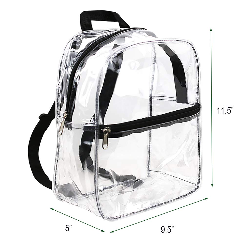 Stadium Approved Clear Mini Backpack - Heavy Duty Cold-Resistant Transparent PVC Security Bag for Work, Travel & Events (Black) | Perfect for Concerts, Sports Games & Airport Security