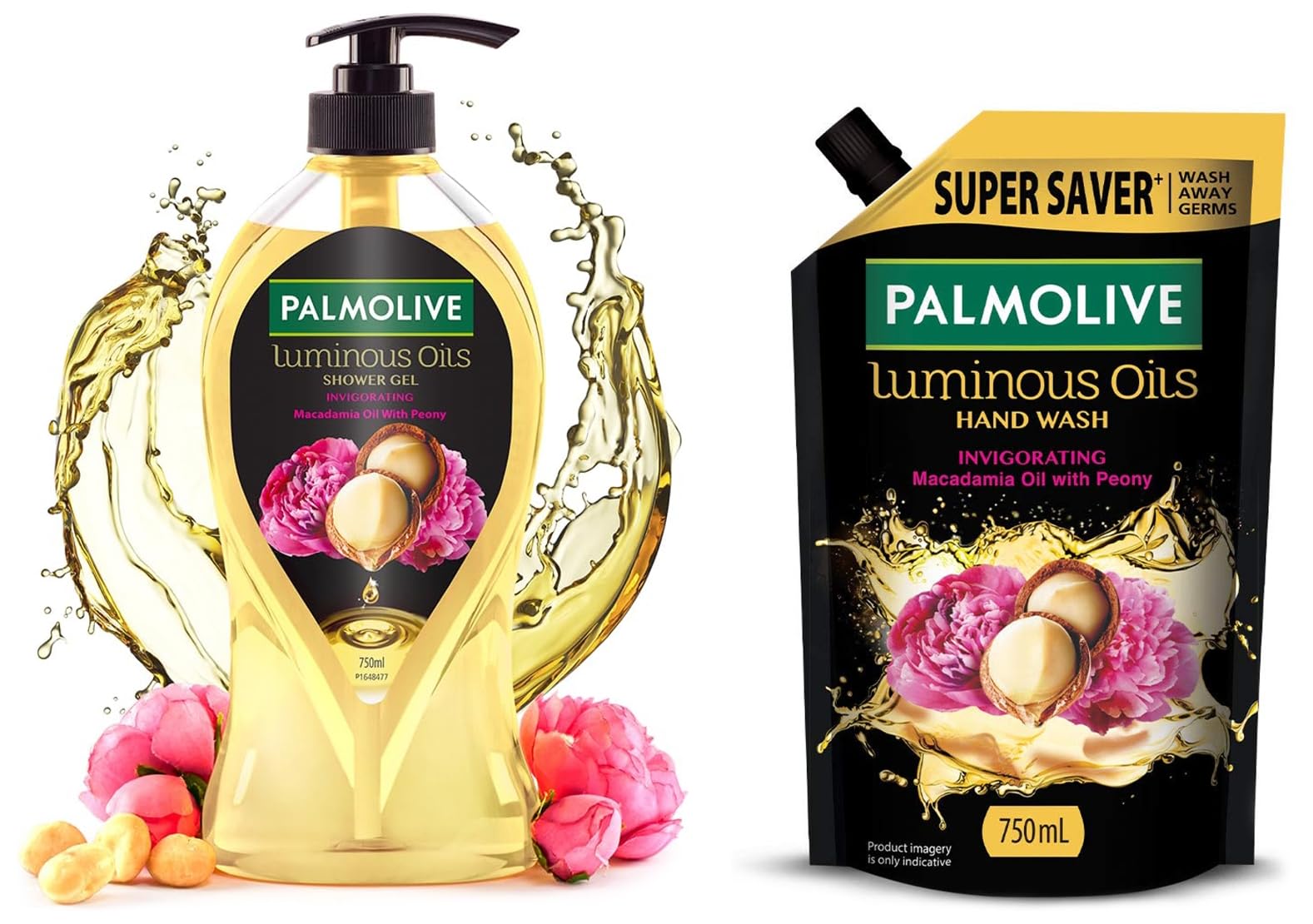 Palmolive Luminous Oils Body Wash & Hand Soap Refill - 750ml Pump Bottle with 100% Natural Macadamia & Peppermint Oils | Hydrating Shower Gel for Soft Skin | Perfect for Daily Bath & Hand Washing Routine