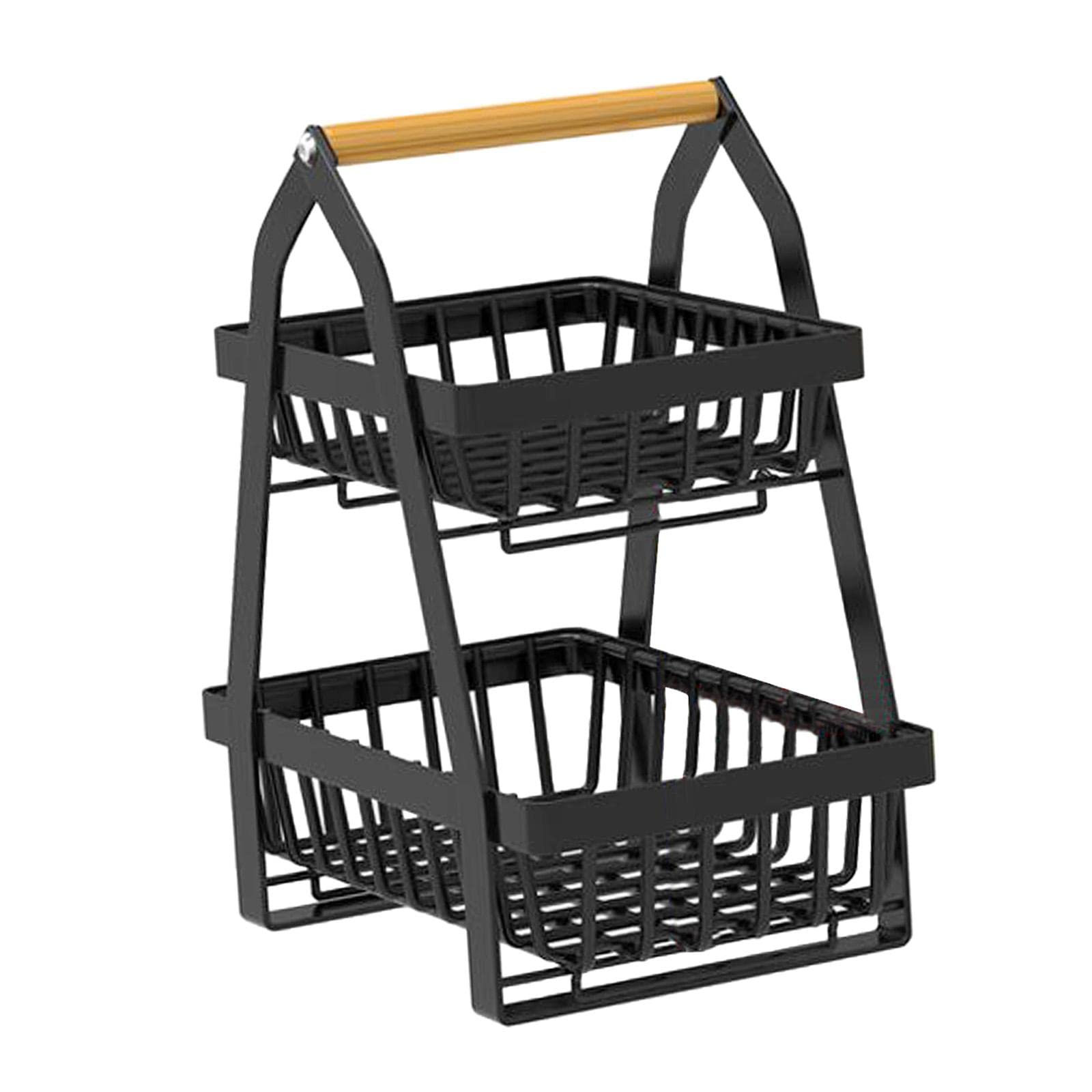 2-Tier Fruit Basket - Detachable for Kitchen & Office, Black