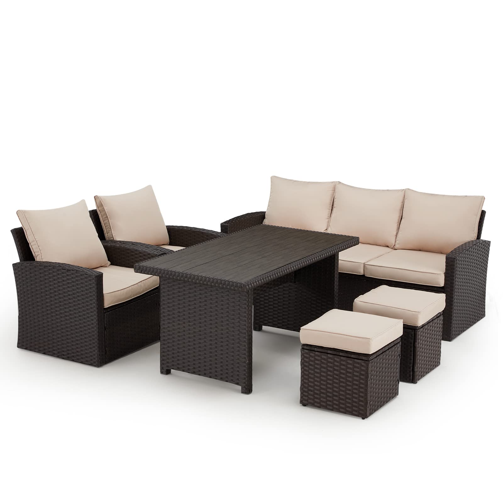 HOMREST 6-Piece Outdoor Patio Furniture Set - All-Weather Wicker Rattan Sectional Sofa with Dining Table & Chairs (Beige) - Perfect for Backyard, Garden, Poolside, Patio & Deck - Ideal for Outdoor Entertaining, Lounging & Dining Al Fresco - Great for Summer BBQs, Family Gatherings & Relaxing in the Sunshine - Durable & Stylish Outdoor Furniture for Pool Parties, Garden Tea Time & Sunset Cocktails