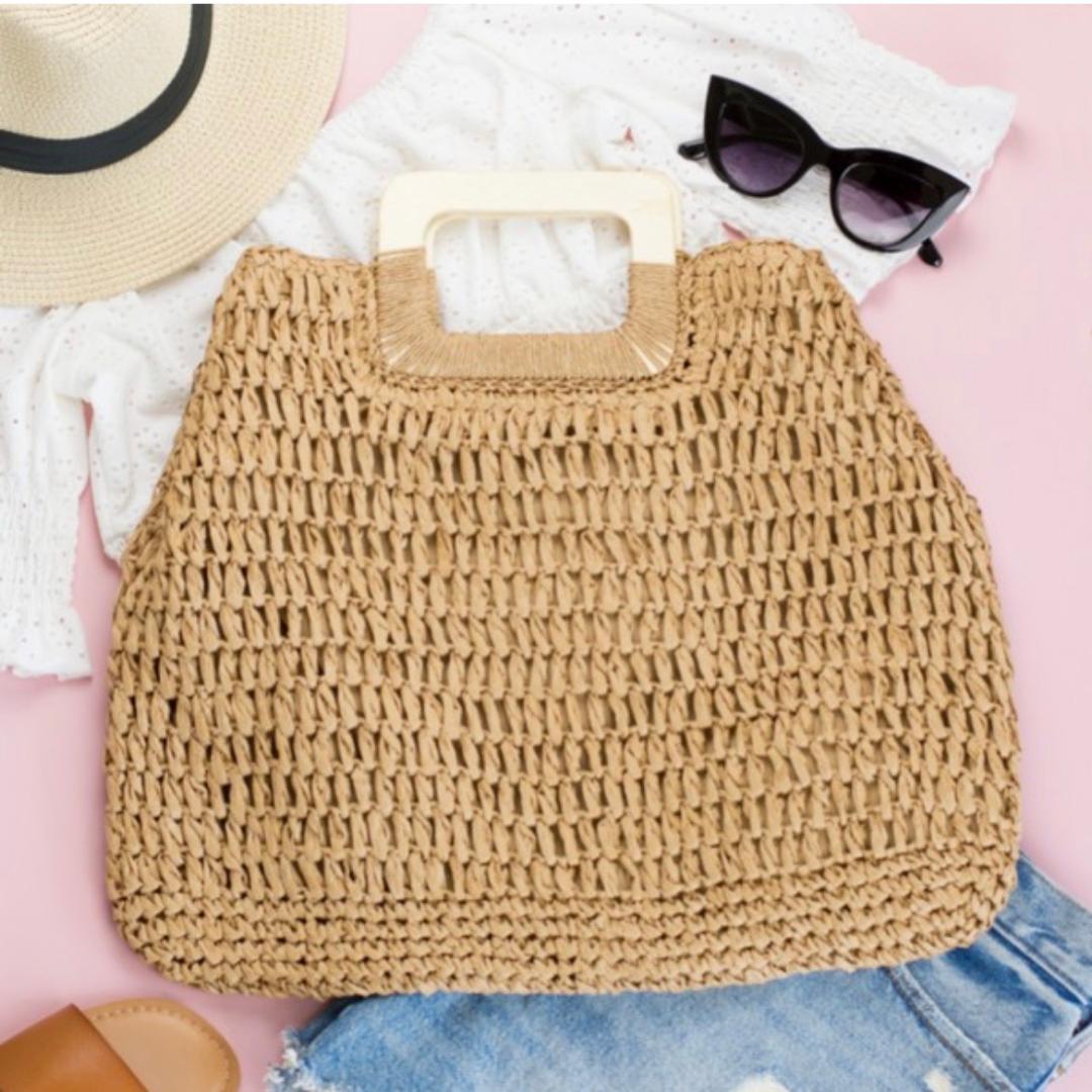 Rachel Woven Straw Purse - Women's Boho Beach Bag with Adjustable Strap, Natural Handmade Straw Tote for Summer, Vacation, Shopping & Outdoor Activities