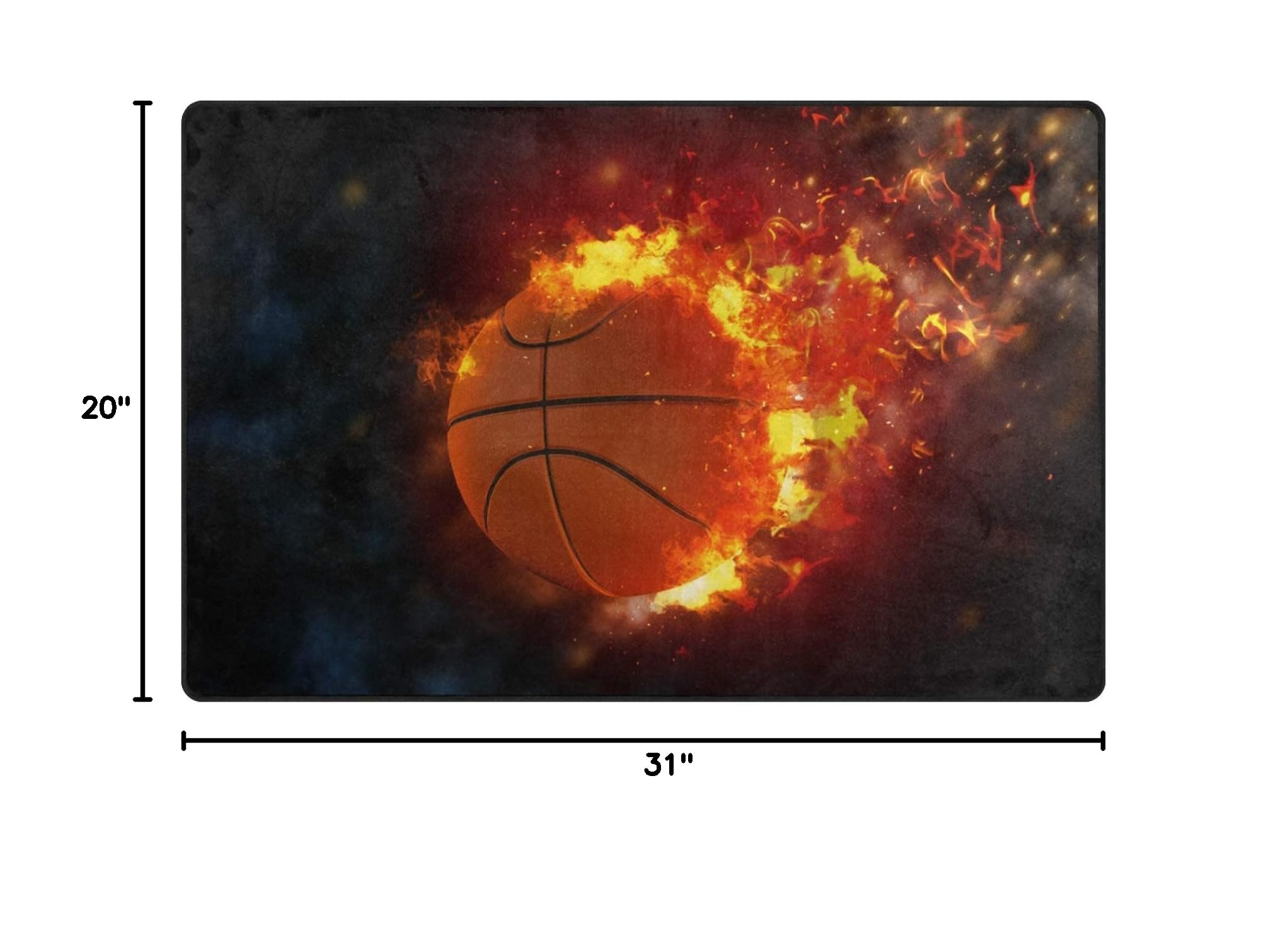 ALAZA Basketball on Fire Space Themed Area Rug - 31 x 20 Inches Non-Slip Carpet for Living Room, Bedroom, Game Room & Dorm Decor - Perfect for Sports Fans and Teen Boys Bedroom