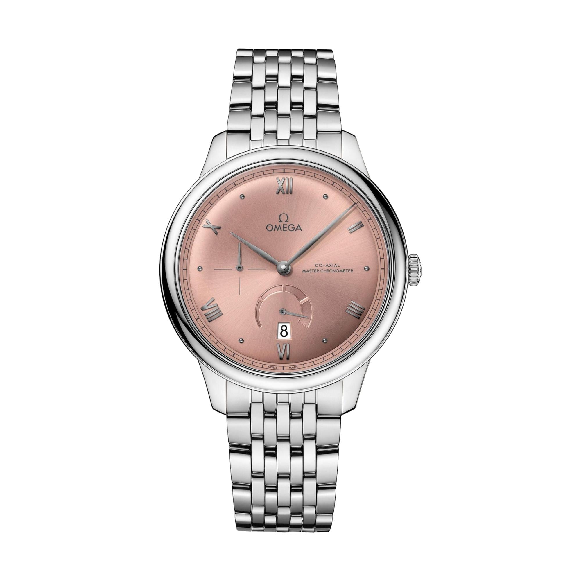 Omega De Ville Prestige Co-Axial Master Chronometer 41mm Men's Watch with Power Reserve - Pink Dial & Stainless Steel Bracelet | Luxury Dress Watch for Business, Weddings & Formal Occasions