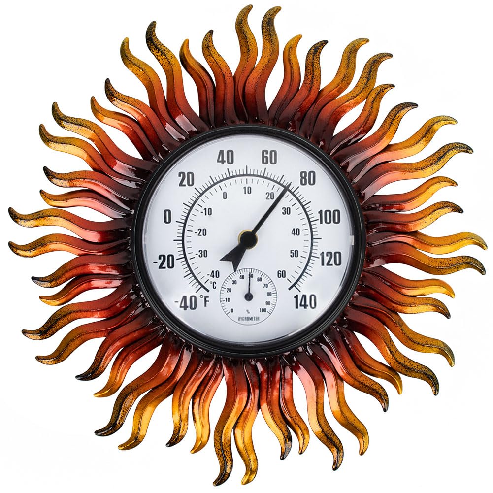 Large 13.5 Inch Outdoor Thermometer with Humidity - Waterproof, Easy to Read Wall Mounted Thermometer for Patio, Garden, Deck - Perfect for Weather Monitoring & Outdoor Decor (Sun-Resistant)