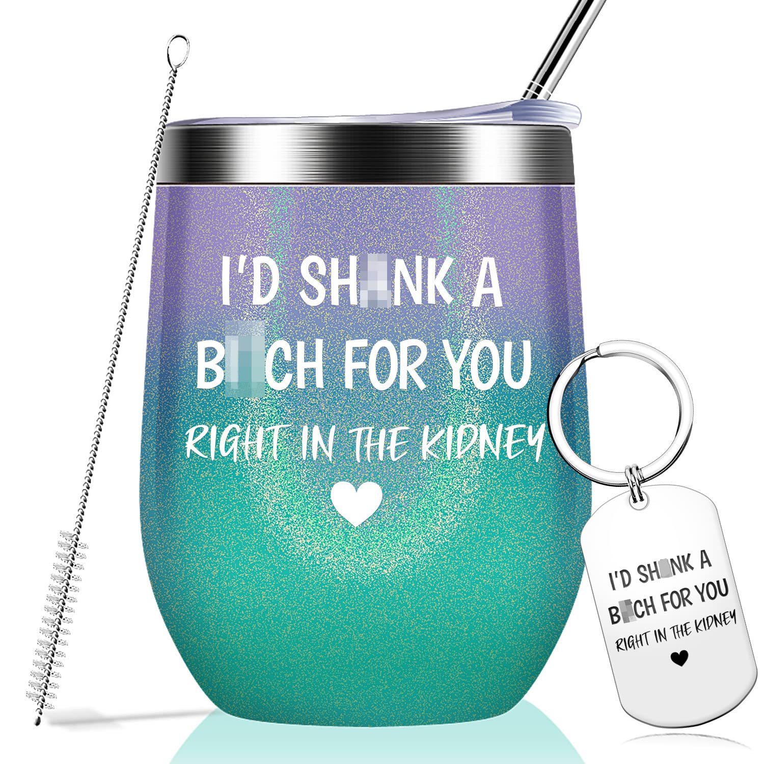 Funny Best Friend Gifts - 12oz Vacuum Insulated Glitter Tumbler with Keychain | Birthday Gifts for Women, Sister & Bestie | Perfect for Coffee, Tea & Office Use