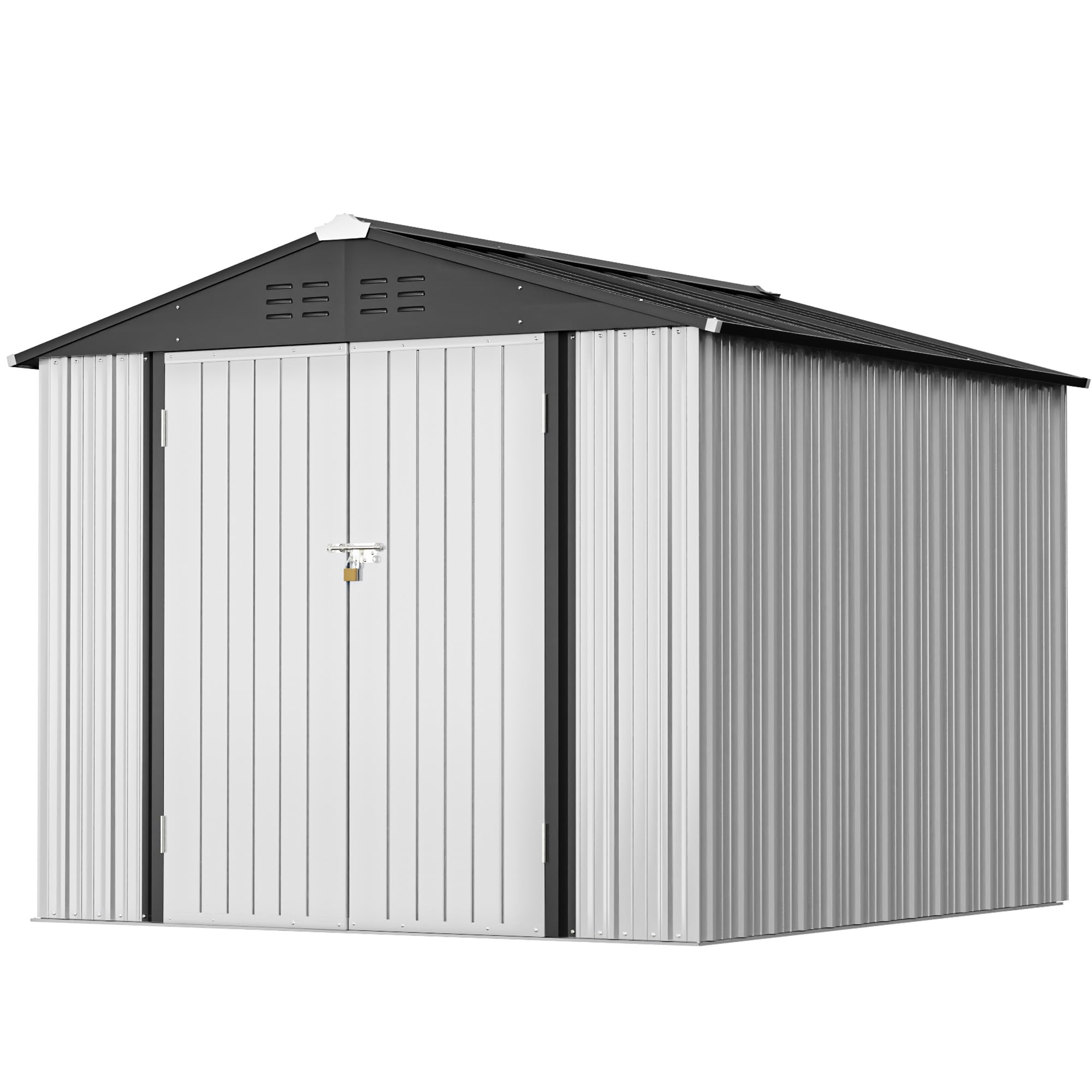 Greesum 8FT x 6FT Metal Outdoor Storage Shed - Heavy Duty Steel Utility Tool Shed with Secure Door Lock - Weather Resistant Garden Shed for Backyard, Patio, Lawn Equipment Storage (White) - Perfect for Storing Lawn Mowers, Gardening Tools & Outdoor Furniture