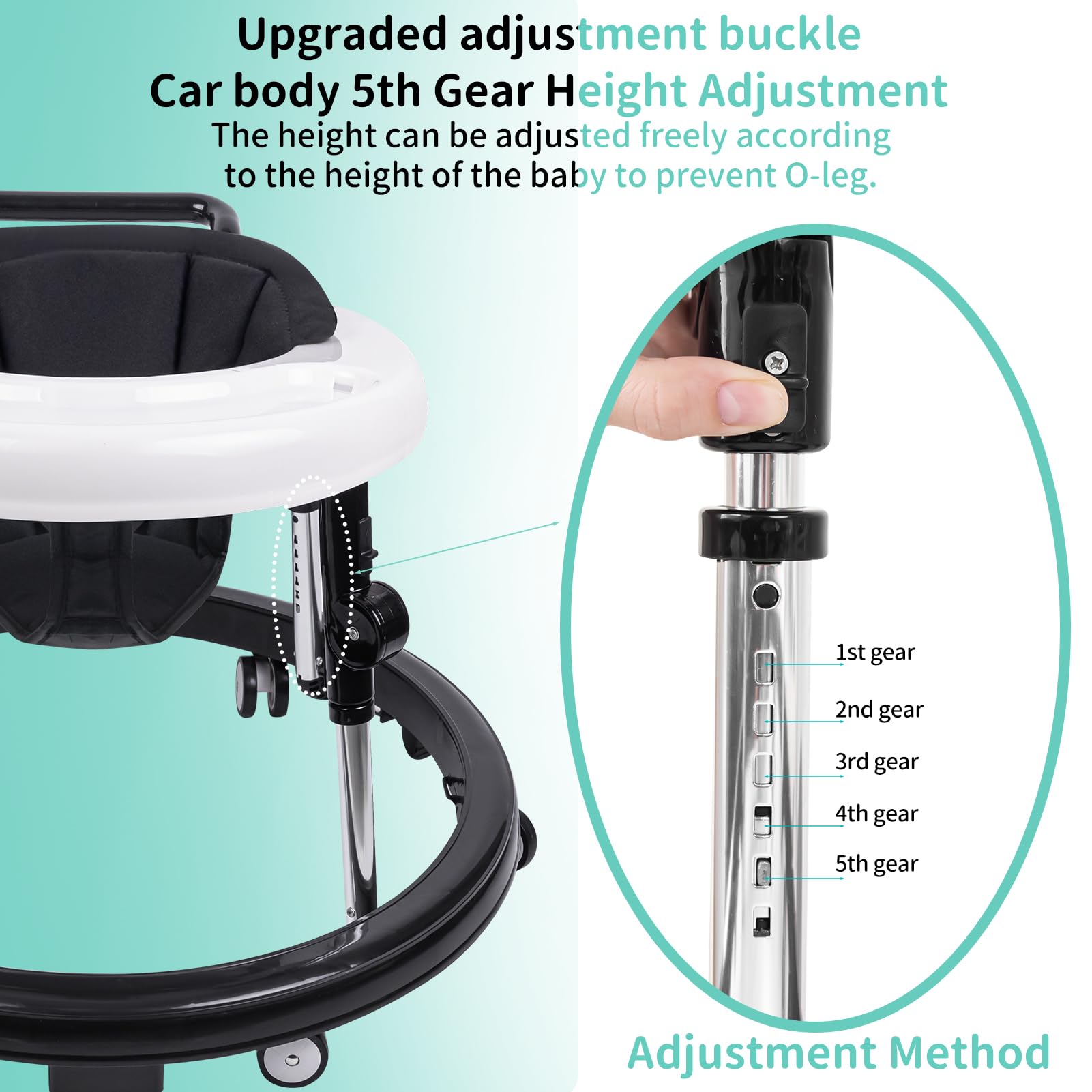 3-in-1 Foldable Baby Walker with Mute Wheels & Anti-Rollover Design - Adjustable 9-Gear Height for 6-18 Months Boys & Girls - Push Handle & Footrest Included - Perfect for Learning to Walk & Indoor Playtime
