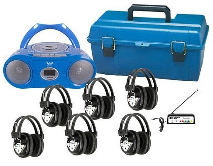 HamiltonBuhl 6-Person Bluetooth Listening Center with CD/Cassette/FM Boombox & Headphones - Perfect for Classroom Learning, Music Sharing, and Group Activities