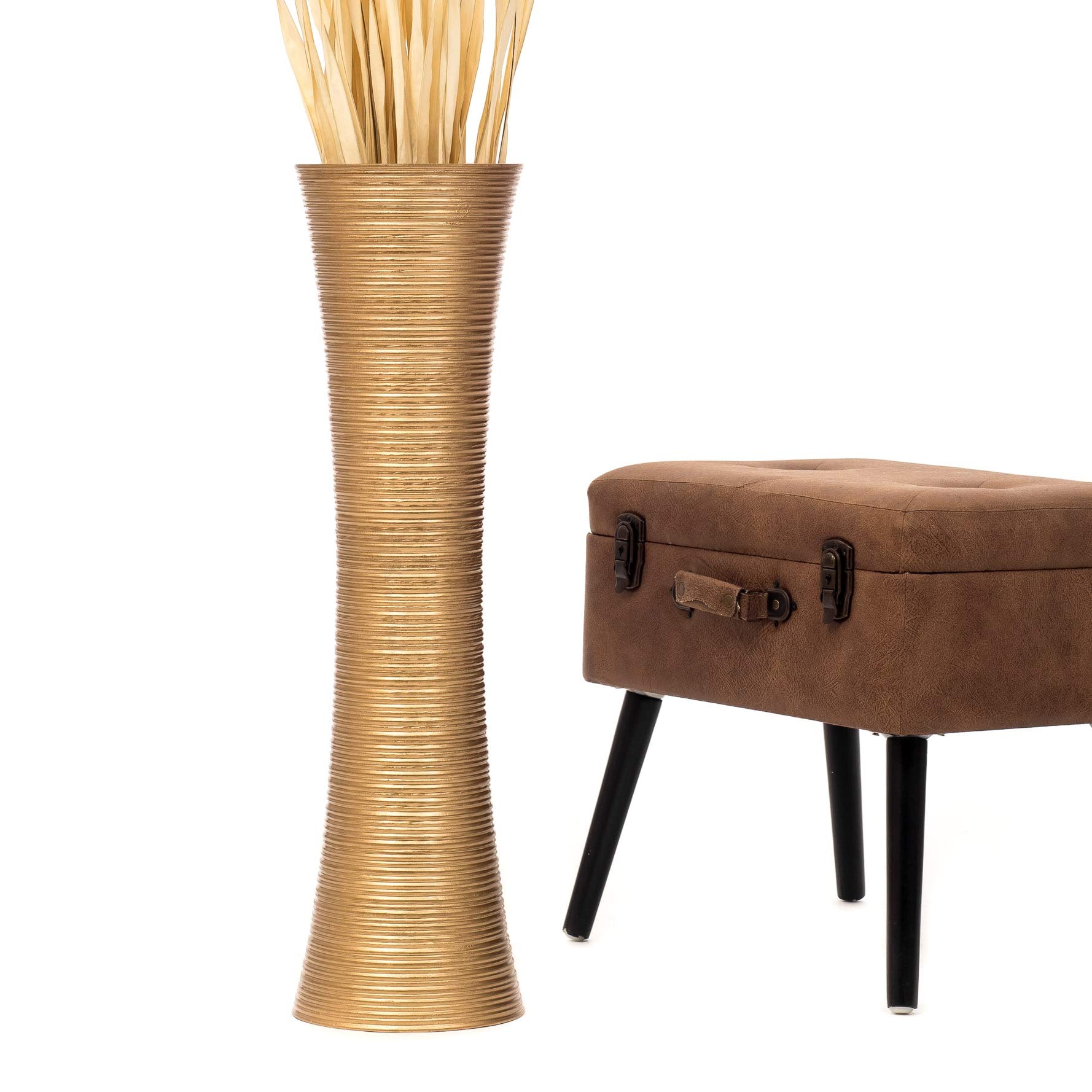 LEEWADEE Large Wooden Floor Vase - 28 Inch Handmade Flower Holder for Decorative Branches & Dried Flowers, Golden Home Decor - Perfect for Living Room, Entryway, or Wedding Centerpiece Decorations