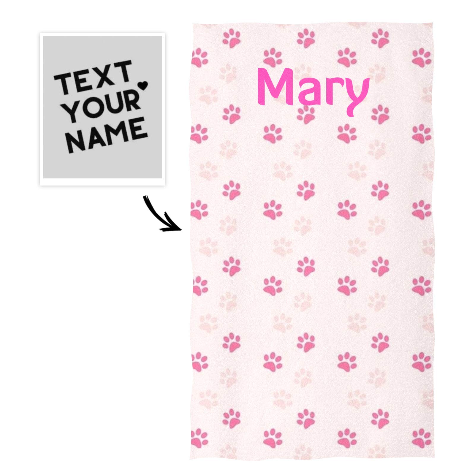 Custom Personalized Hand Towels with Name - Pink Dog Paws Soft Microfiber Bath Towel (16x28 inches) for Bathroom, Kitchen, Hotel, Gym & Spa - Perfect for Gifts, Home Decor & Luxury Bathing
