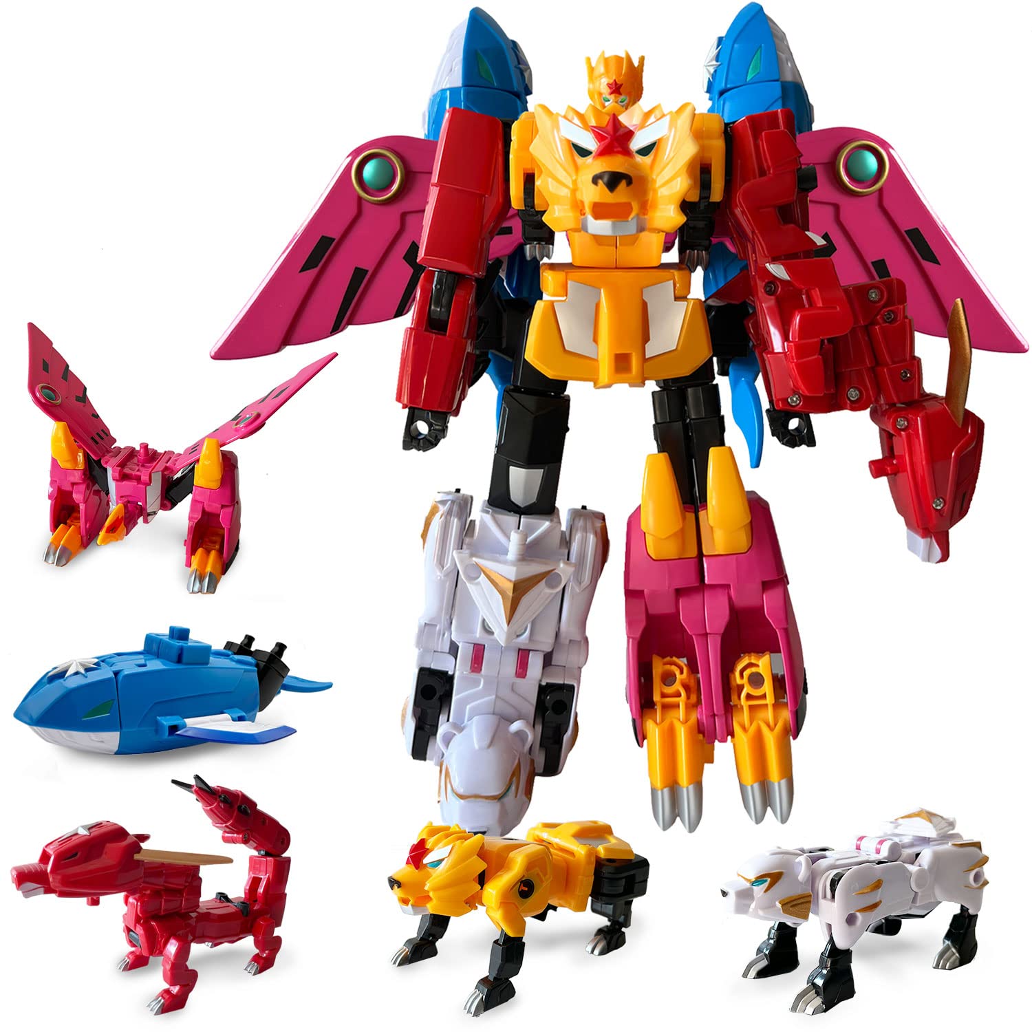 Wenbeier 5-in-1 Transformable Robot Toy Set - Large Animal Action Figures (Lion, Dragon, Whale, Phoenix, Bear) for Kids Ages 6-10 | STEM Learning Take-Apart Construction Toy | Perfect for Creative Play, Birthday Gifts & Collectibles (10 Inches)