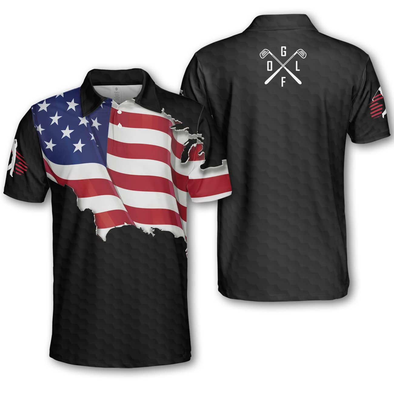American Flag Golf Polo Shirt for Men - Patriotic Dry Fit Performance Polo - Funny Golf Shirts Gifts for Dad & Grandpa - USA Made - Perfect for Golf, BBQ & 4th of July Celebrations