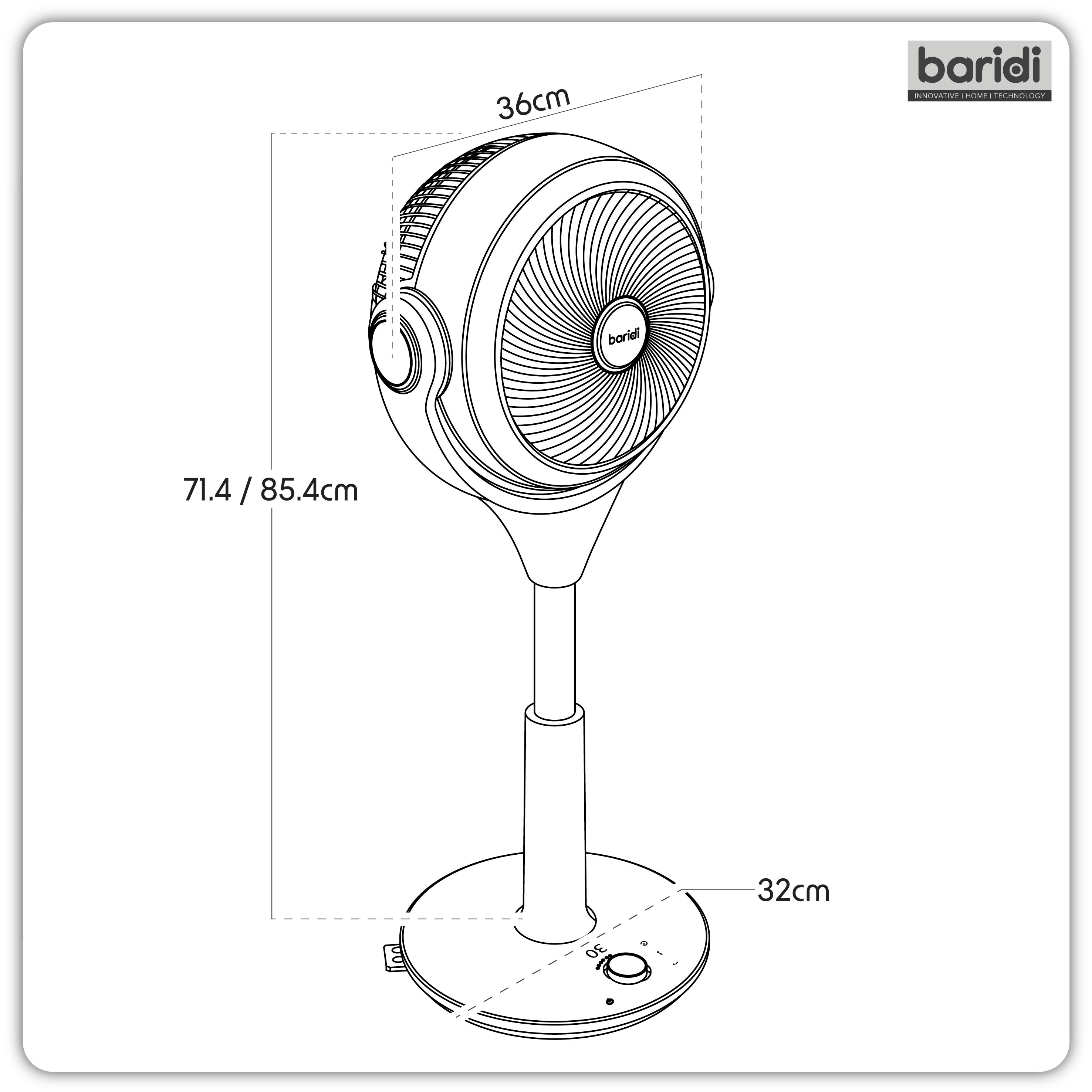 10 Inch Baridi Pedestal Fan with Remote Control - Black (DH143) - Quiet Cooling for Home, Office & Bedroom