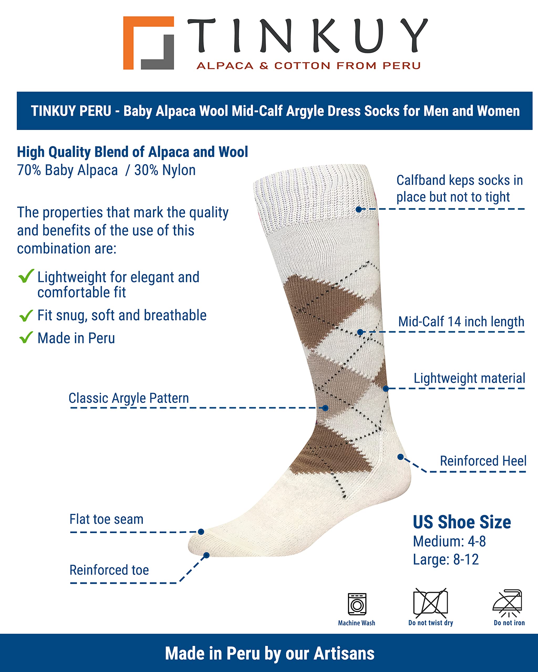 Premium Argyle Socks for Men & Women - Soft Baby Alpaca Wool Dress Socks - Mid-Length Comfort - Perfect for Office, Formal Events & Cold Weather Wear