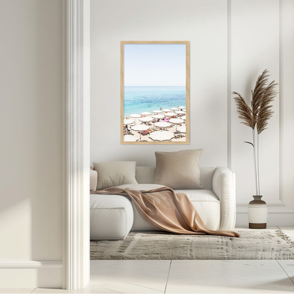 Tropea Beach Framed Textured Wall Art - Coastal Decor for Living Room, Bedroom & Office | Mediterranean Landscape Painting for Home & Office Decor