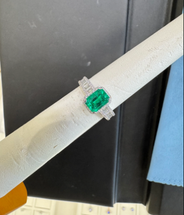 14K Gold Custom Diamond Ring with 1.96 Carat 9x6mm Bluish Green Natural Colombian Emerald - Emerald Cut | Luxury Engagement, Wedding, Anniversary Jewelry Gift for Women