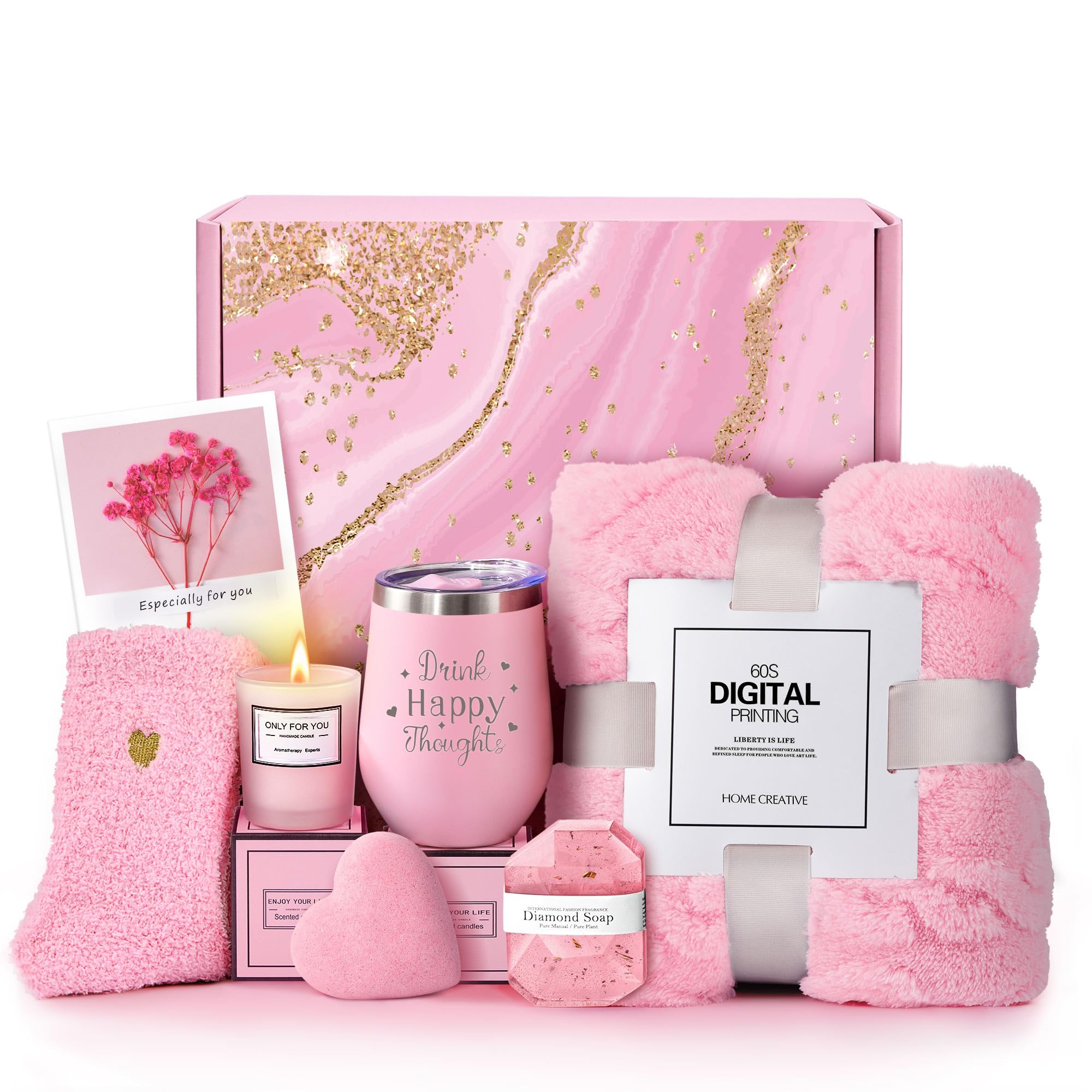 Luxury Flannel Blanket Self Care Gift Basket for Women - Birthday, Valentine's Day, Mother's Day, Christmas, Retirement Gifts for Mom, Wife, Sister, Girlfriend & Best Friend - Perfect for Relaxation, Spa Nights & Cozy Home Comfort