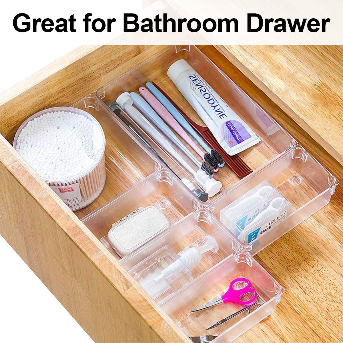 14-Piece Clear Acrylic Drawer Organizer Set - Stackable Plastic Storage Trays for Kitchen, Makeup, Vanity, Bathroom & Office (4 Sizes) - Perfect for Organizing Utensils, Cosmetics, Office Supplies & More