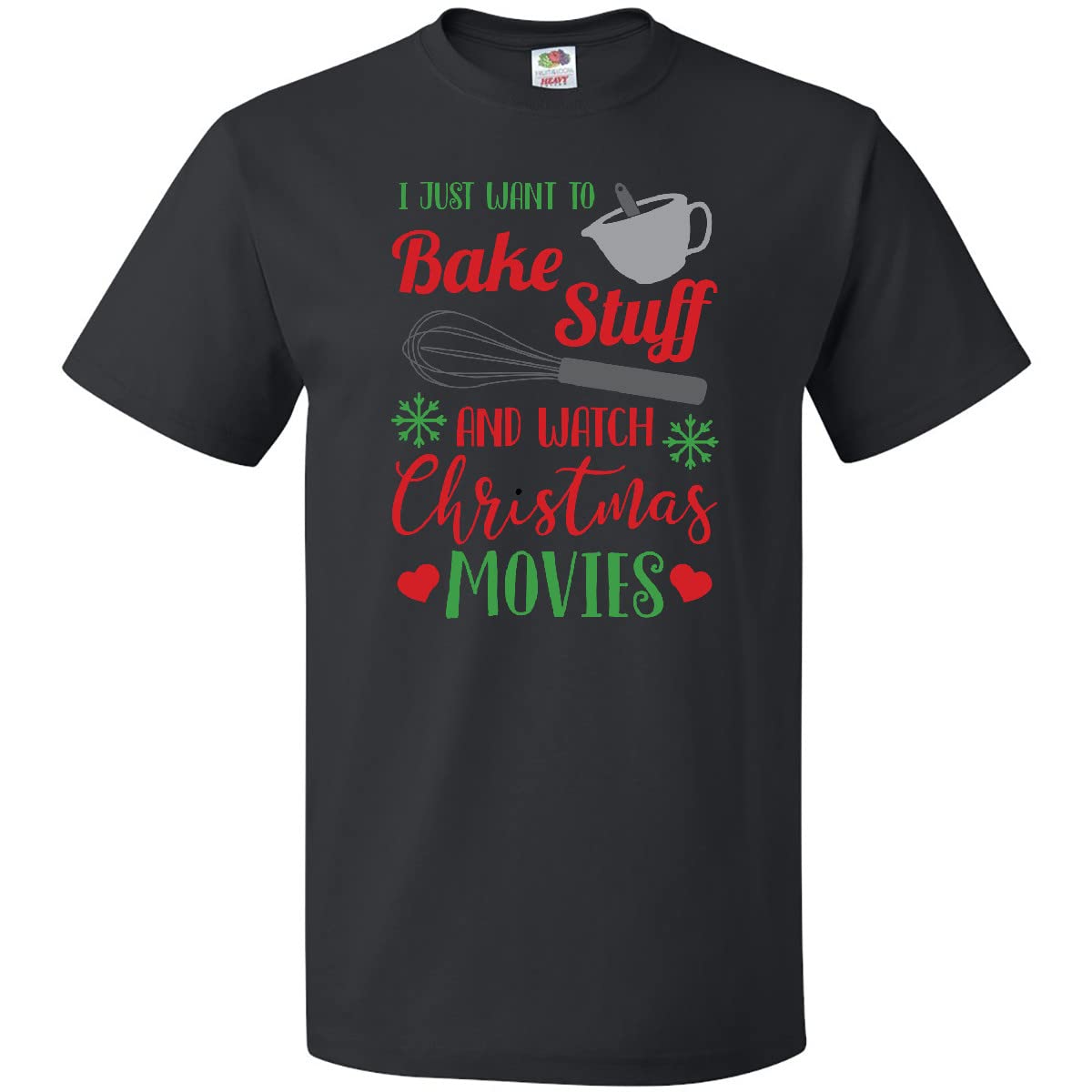 Inktastic 'I Just Want to Bake Stuff and Watch Christmas Movies' Funny Baking Lover T-Shirt - Perfect for Holiday Baking, Christmas Movie Nights & Gift Giving