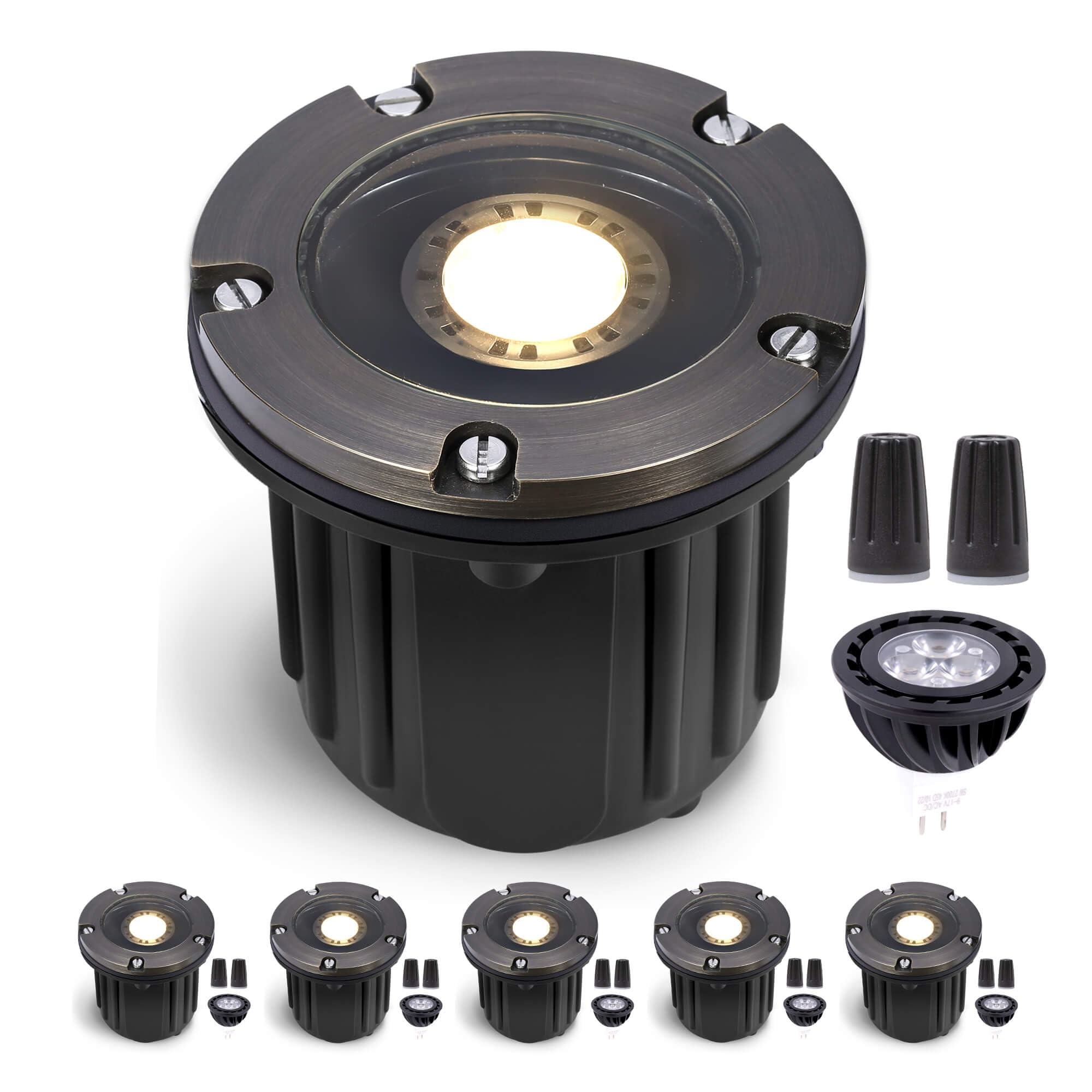 Premium Outdoor Landscape Well Lights - 12V Low Voltage Weatherproof LED In-Ground Lighting Fixture, Antique Bronze Brass Directional Flush Mount for Pathways, Walls & Gardens (2700K Warm White MR16 Bulb) - Perfect for Driveway, Patio, Yard & Landscape Lighting