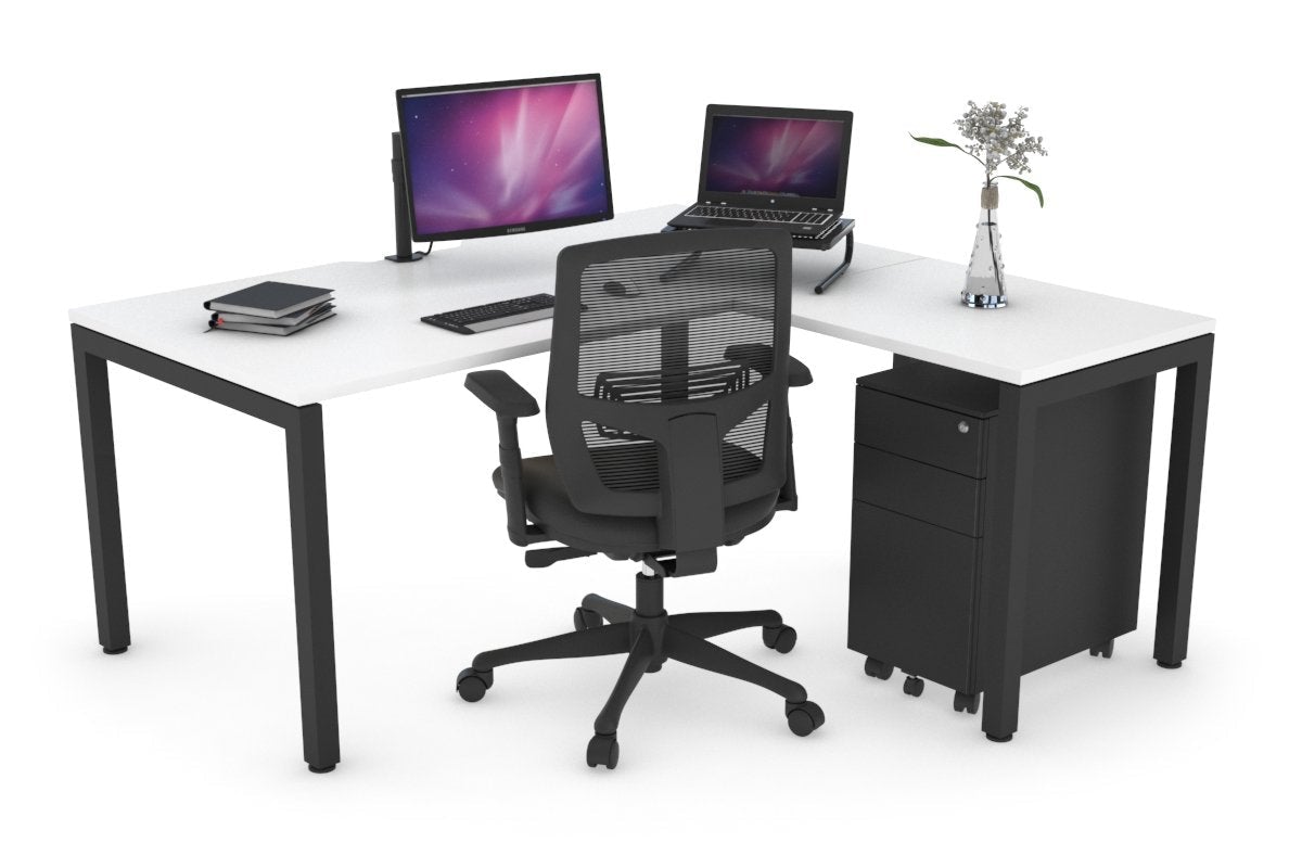 L Shaped Corner Office Desk with Quadro Square Legs - 1400L x 1800W Dimensions, Cable Management Scallop - Perfect for Home Office, Gaming Setup & Small Workspace