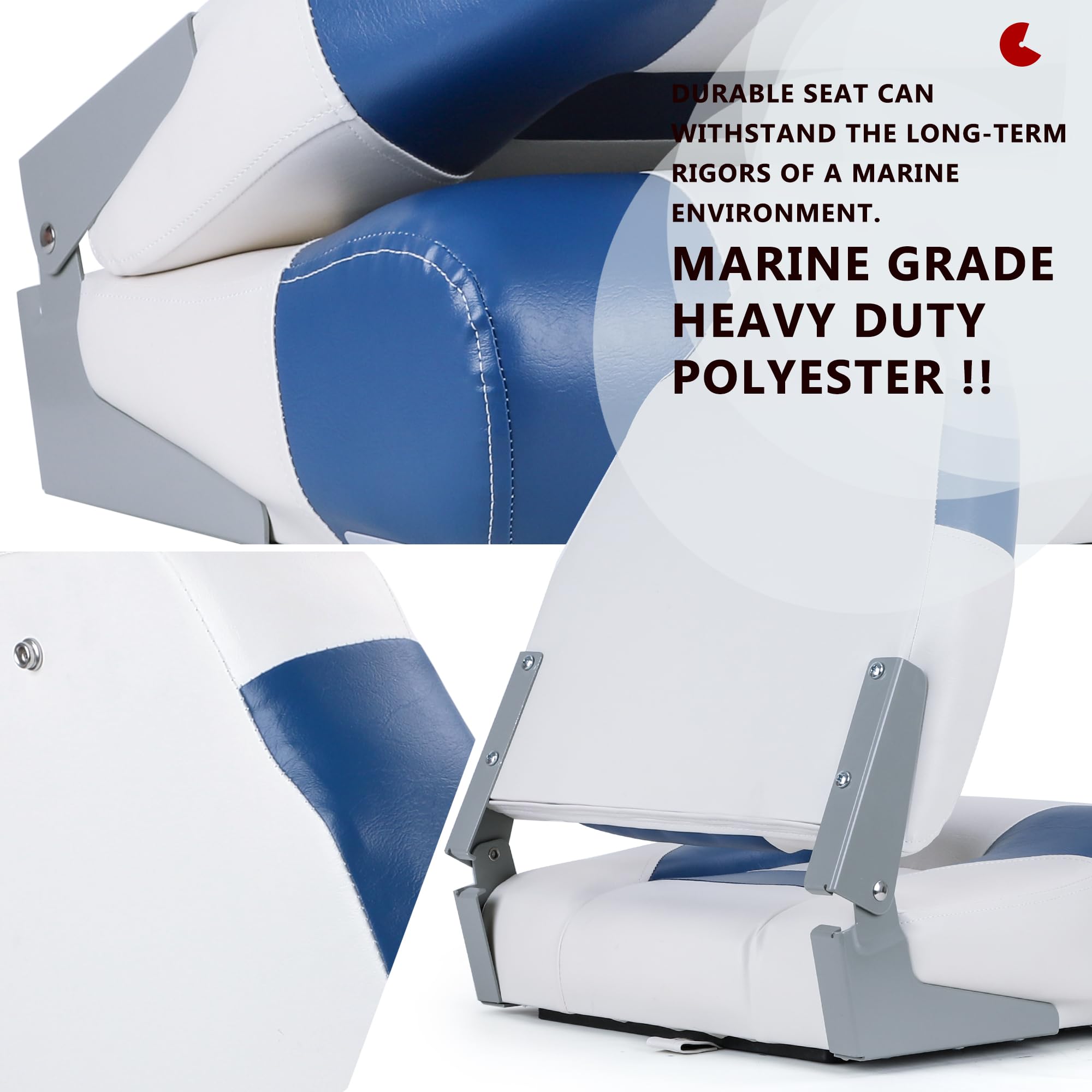NORTHCAPTAIN Deluxe Marine High Back Folding Fishing Boat Seat Pair with Stainless Steel Screws - Comfortable Boat Seating for Fishing, Boating & Water Sports
