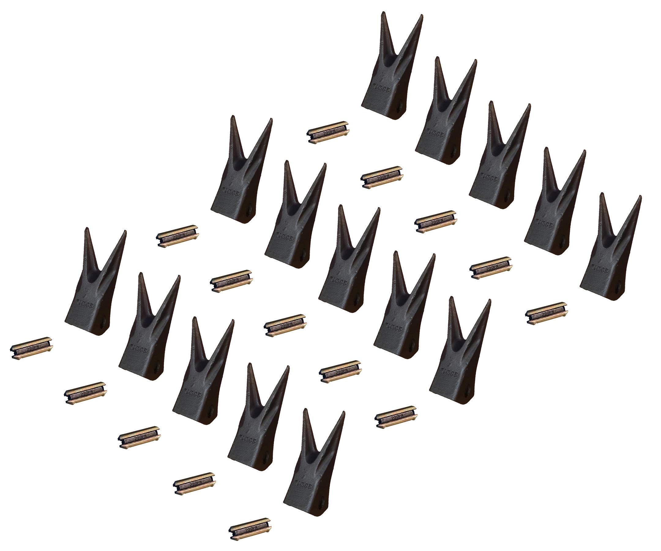 230WTL 23WTL 230PN Backhoe Excavator Twin Tiger Rock Bucket Teeth with Pins - Heavy Duty Replacement Teeth for Construction & Digging - Perfect for Mining, Trenching & Landscaping Projects