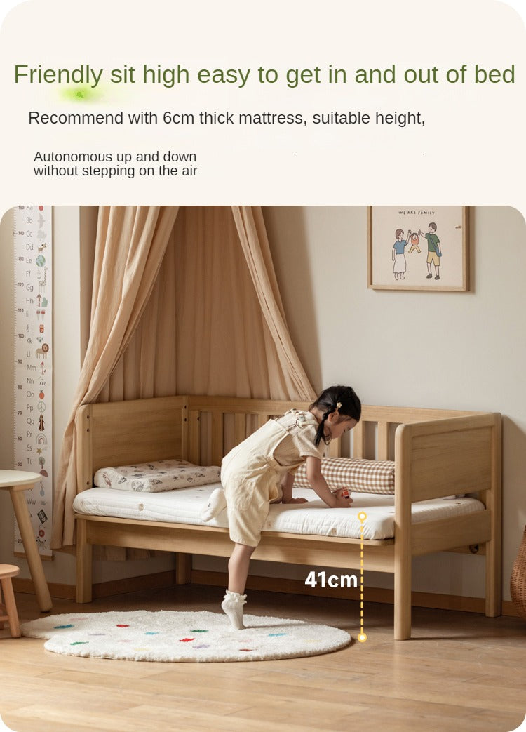 Solid Wood Poplar Kids Bed with Guardrail - Safe & Sturdy Toddler Bed for Nursery, Bedroom, or Playroom