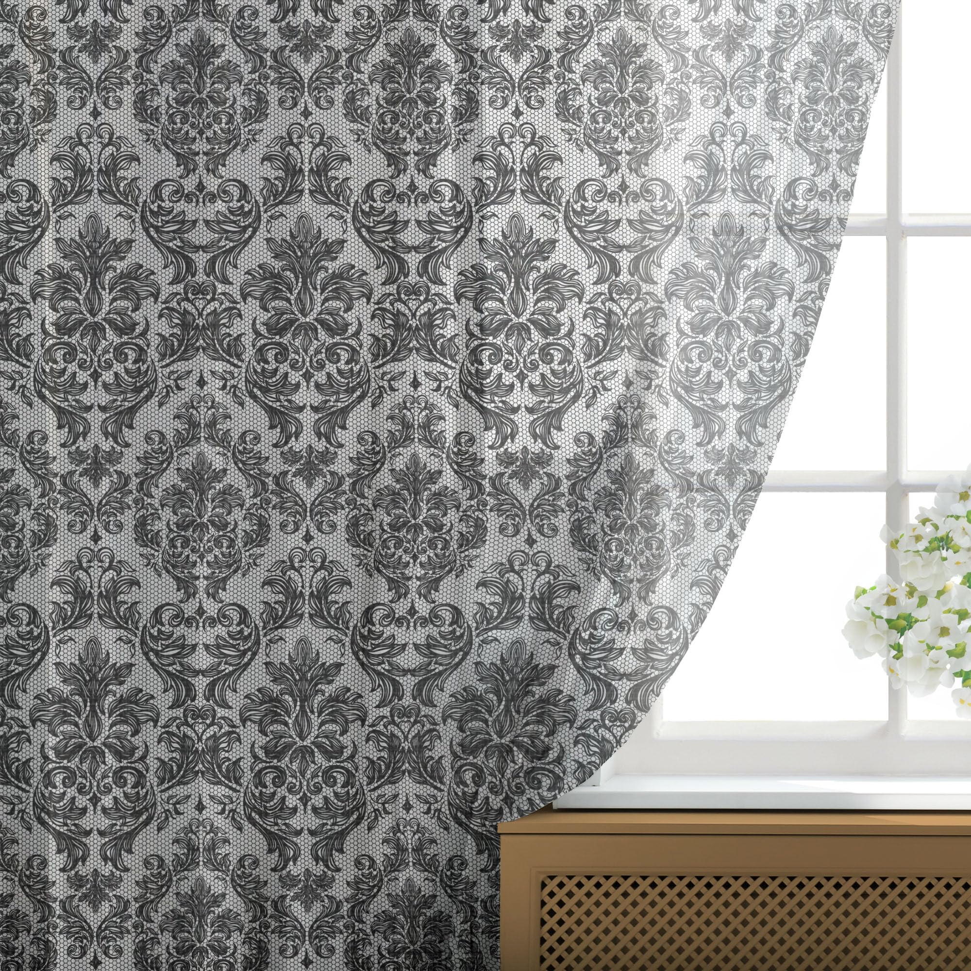 Ambesonne Black and White Vintage Lace Tulle Curtains - Baroque Style Sheer Drapes with Rod Pocket, Antique Victorian Motifs & Renaissance Design, 108
