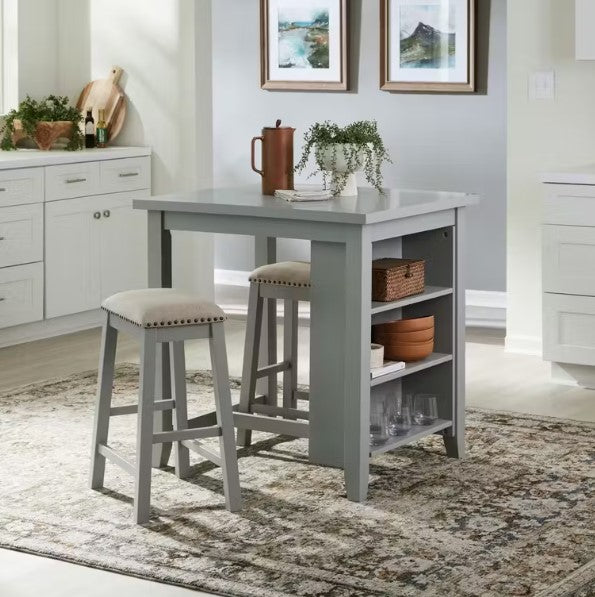 Stylish Two-Tone 3-Piece Counter Height Dining Set - Modern Kitchen Bar Stools & Table for Small Spaces - Perfect for Breakfast Nook, Apartment, or Coffee Bar Setup