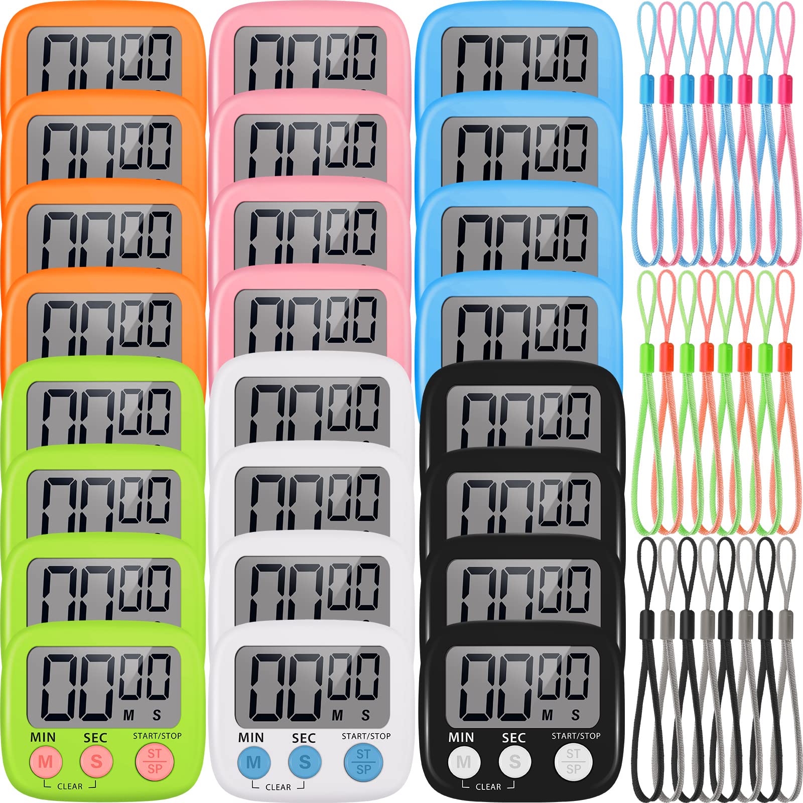 WeeWooday 24-Pack Magnetic Digital Kitchen Timer with LCD Display - Count Up/Down, Loud Alarm for Cooking, Baking, Teaching (Colorful) | Perfect for Classrooms, Kitchens & Home Use