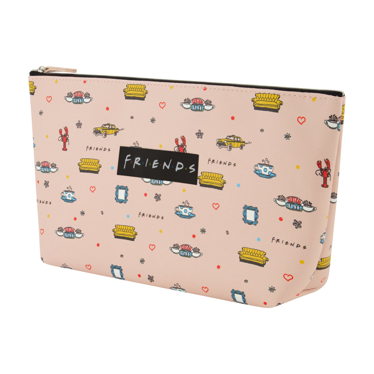 Friends Themed All Over Print Beige Cosmetic Bag - Travel Makeup Organizer for Women, Perfect for Gifts, Parties & Daily Use