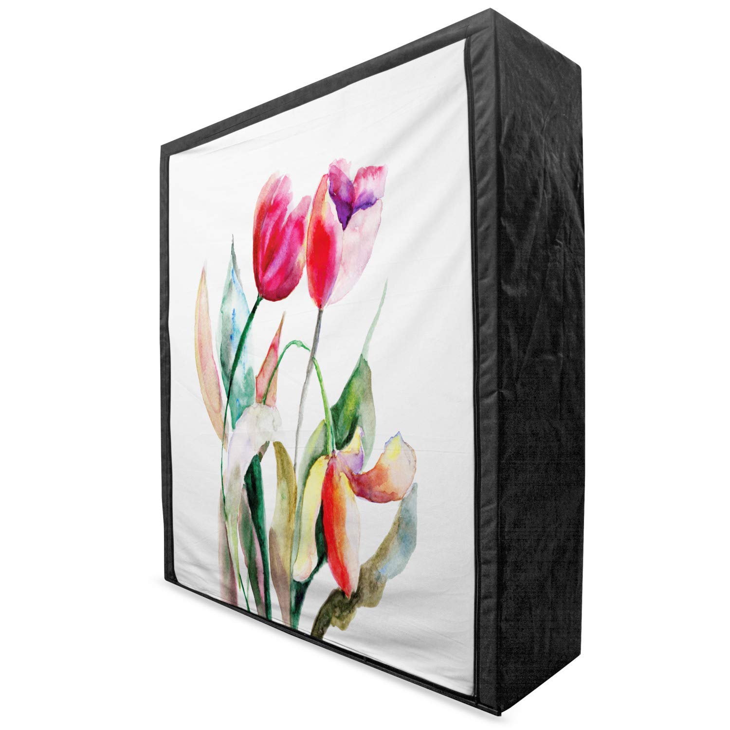 Ambesonne Portable Fabric Wardrobe with Shelves - Watercolor Tulip Flowers Design, 59