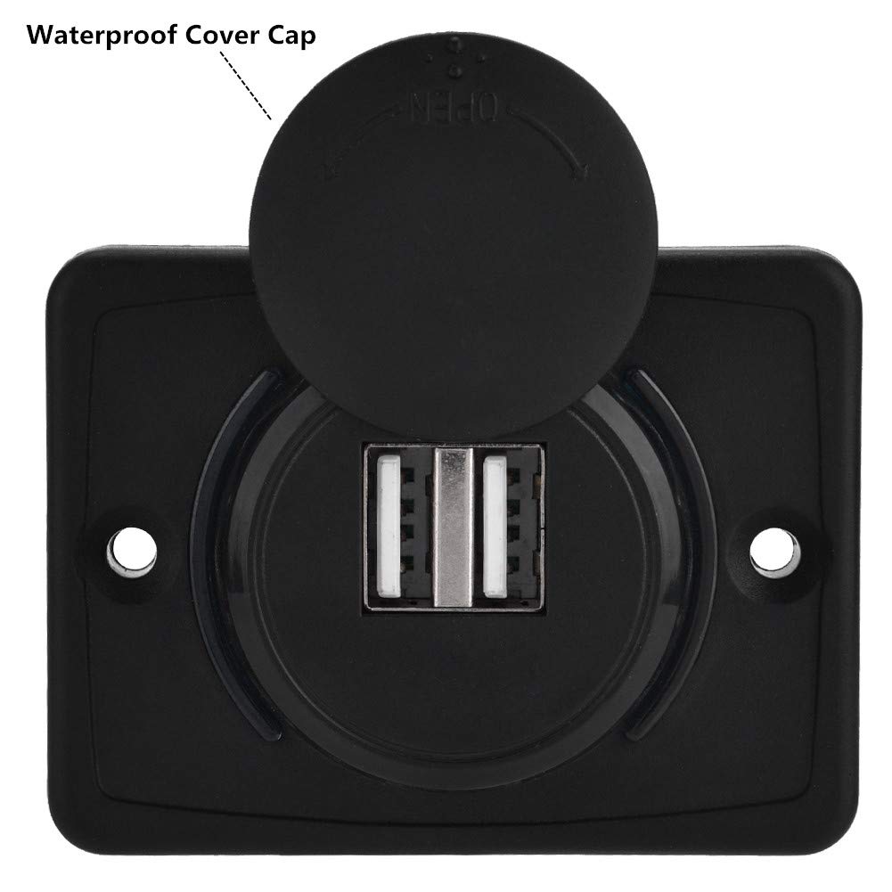 12V Waterproof Marine Dual USB 3.1A Car Charger Socket - Black ABS LED Power Outlet for Boats, RVs, Trucks & Off-Road Vehicles