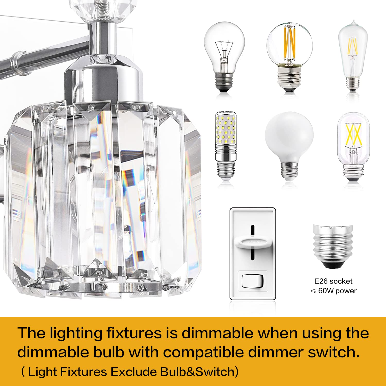 Modern Crystal Chrome Bathroom Vanity Light Fixture - 1-Light Over Mirror Wall Lamp for Bathroom Makeup & Grooming