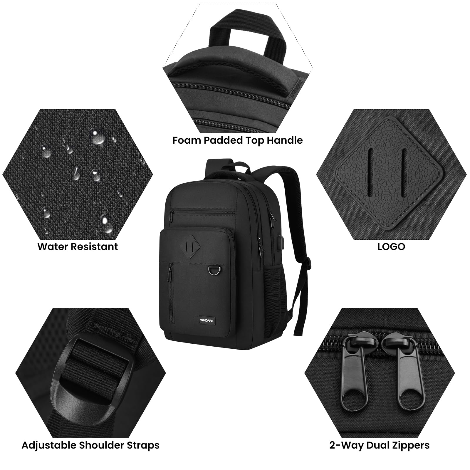 Durable Casual Backpack for Men & Women - Lightweight 15.6 Inch Laptop Backpack with USB Charging Port - Perfect for School, College, Work & Travel - Water Resistant Book Bag for Teens & Adults (Black)