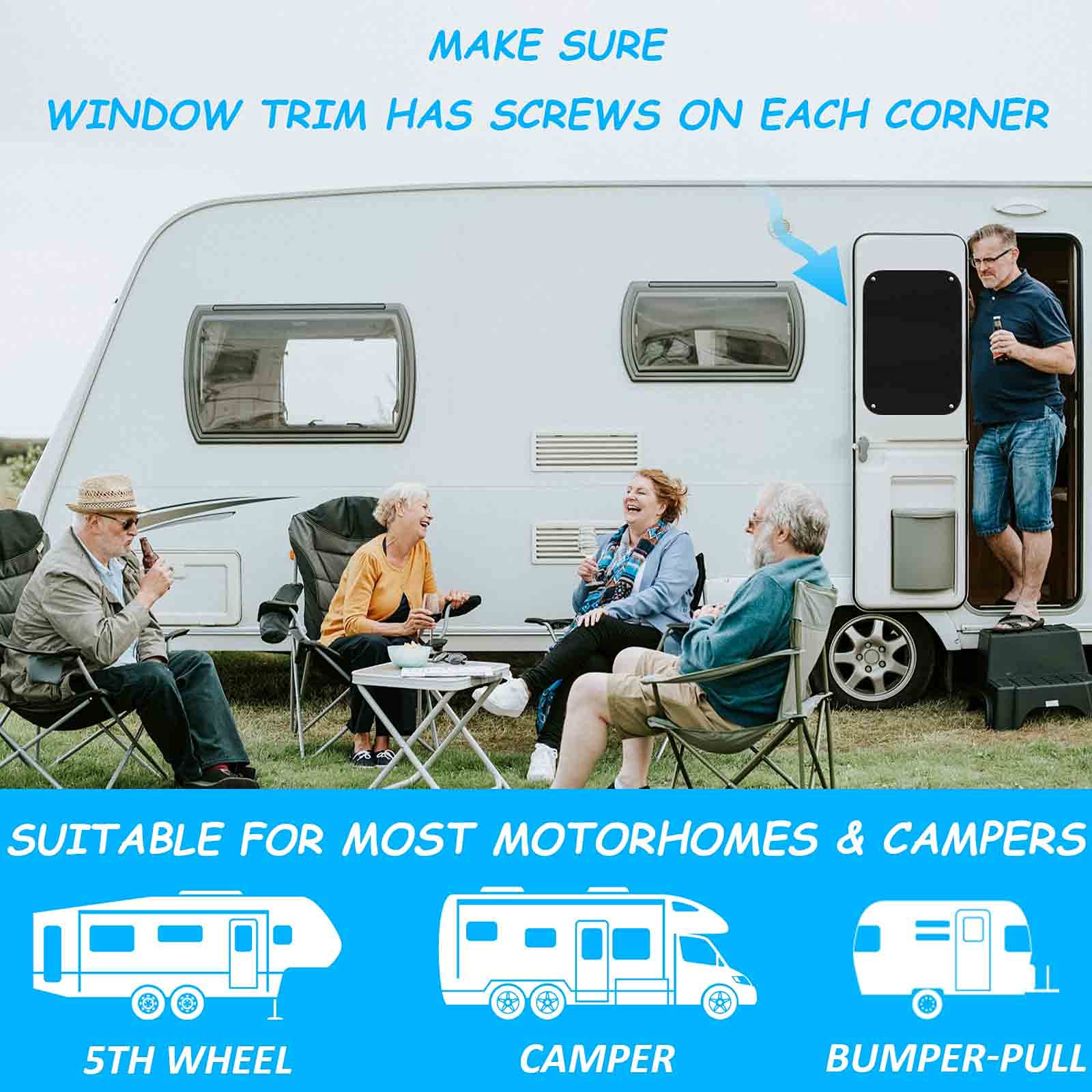 RV Door Window Shade Cover - Black Privacy Blinds for Camper & Travel Trailer - 2 Pack Sun Blocking Window Shades | Perfect for RV, Motorhome, and Camping Trips to Block Sunlight and Ensure Privacy