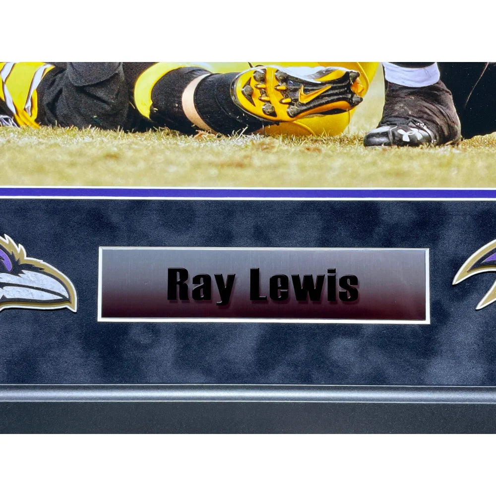 Ray Lewis Autographed Baltimore Ravens 16x20 Framed Photo - BAS Certified Signed Memorabilia vs Big Ben - Perfect for Sports Fans, Man Cave Decor & NFL Collectibles
