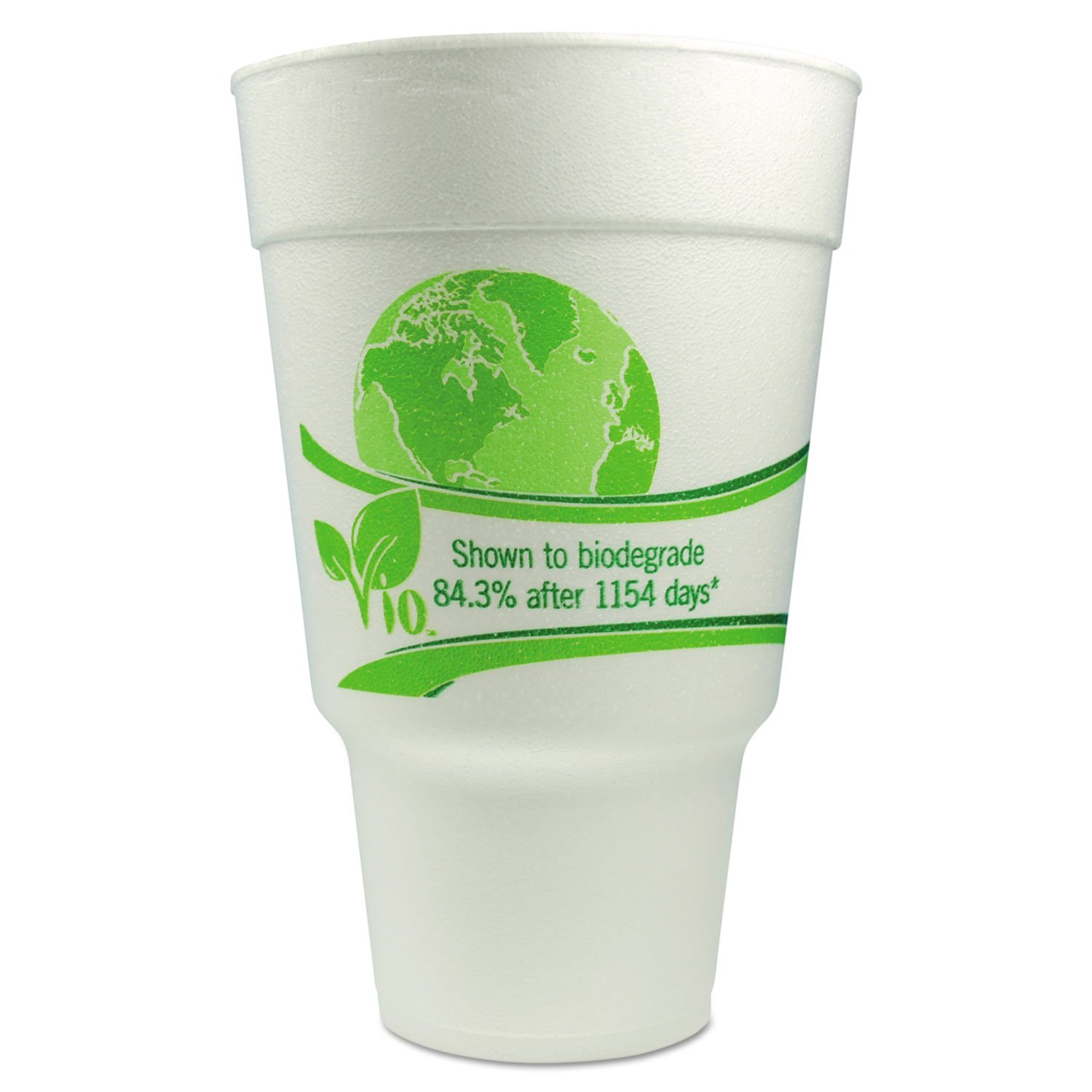 Eco-Friendly 32 oz Biodegradable Foam Cups - White/Green by Wincup | Perfect for Parties, Picnics & Outdoor Events | Sustainable Disposable Drinkware