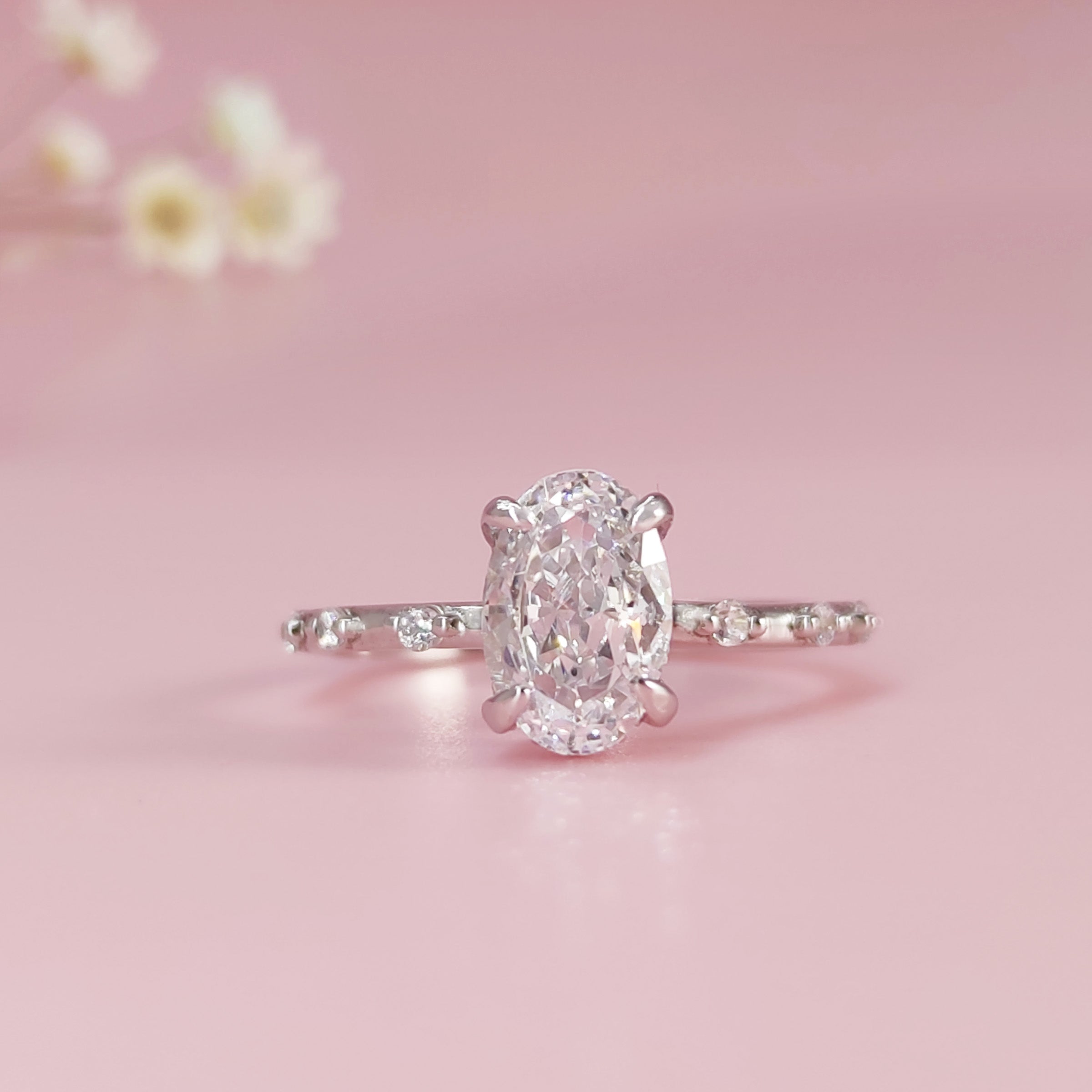 Oval Cut Moissanite Ashes Ring - Aurora Collection | Memorial Jewelry for Loved Ones | Perfect for Remembrance, Sympathy Gifts & Special Occasions