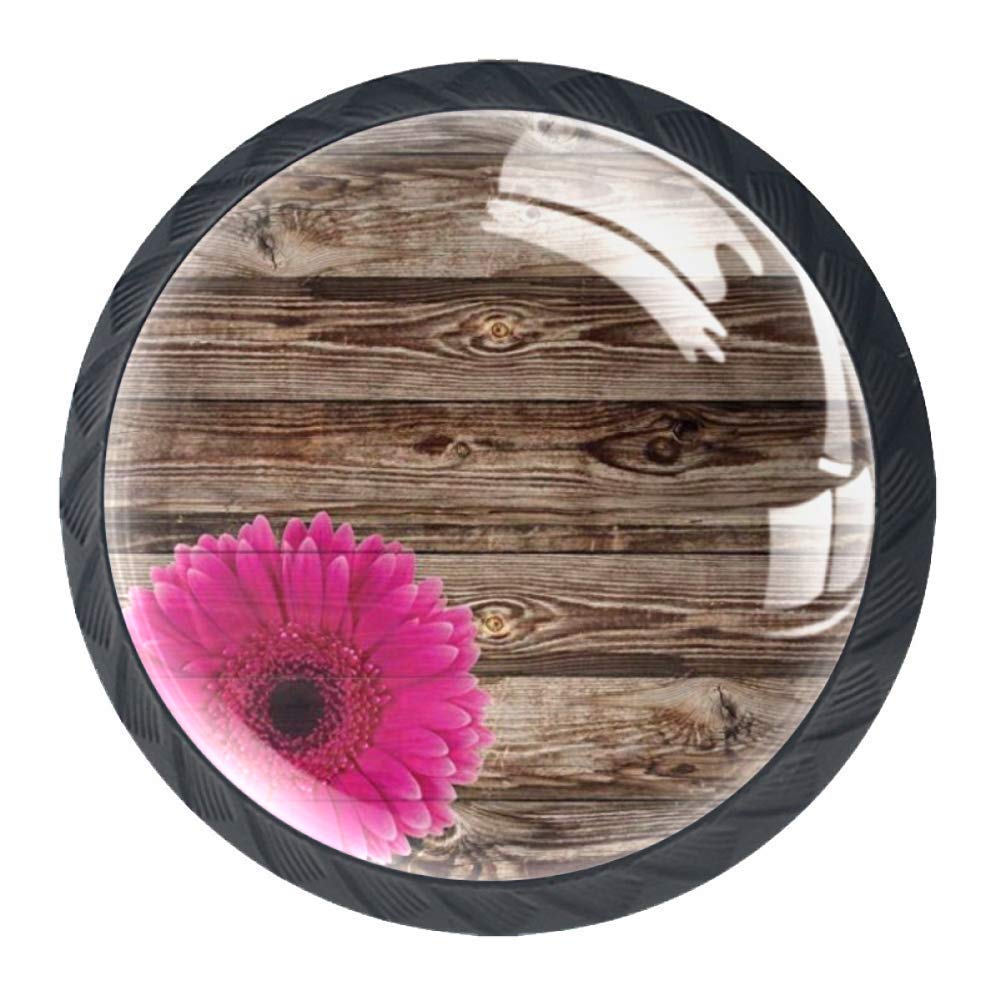 Pink Daisy Cabinet Knobs 4-Pack - Country Style Kitchen & Dresser Handles for Home Decor