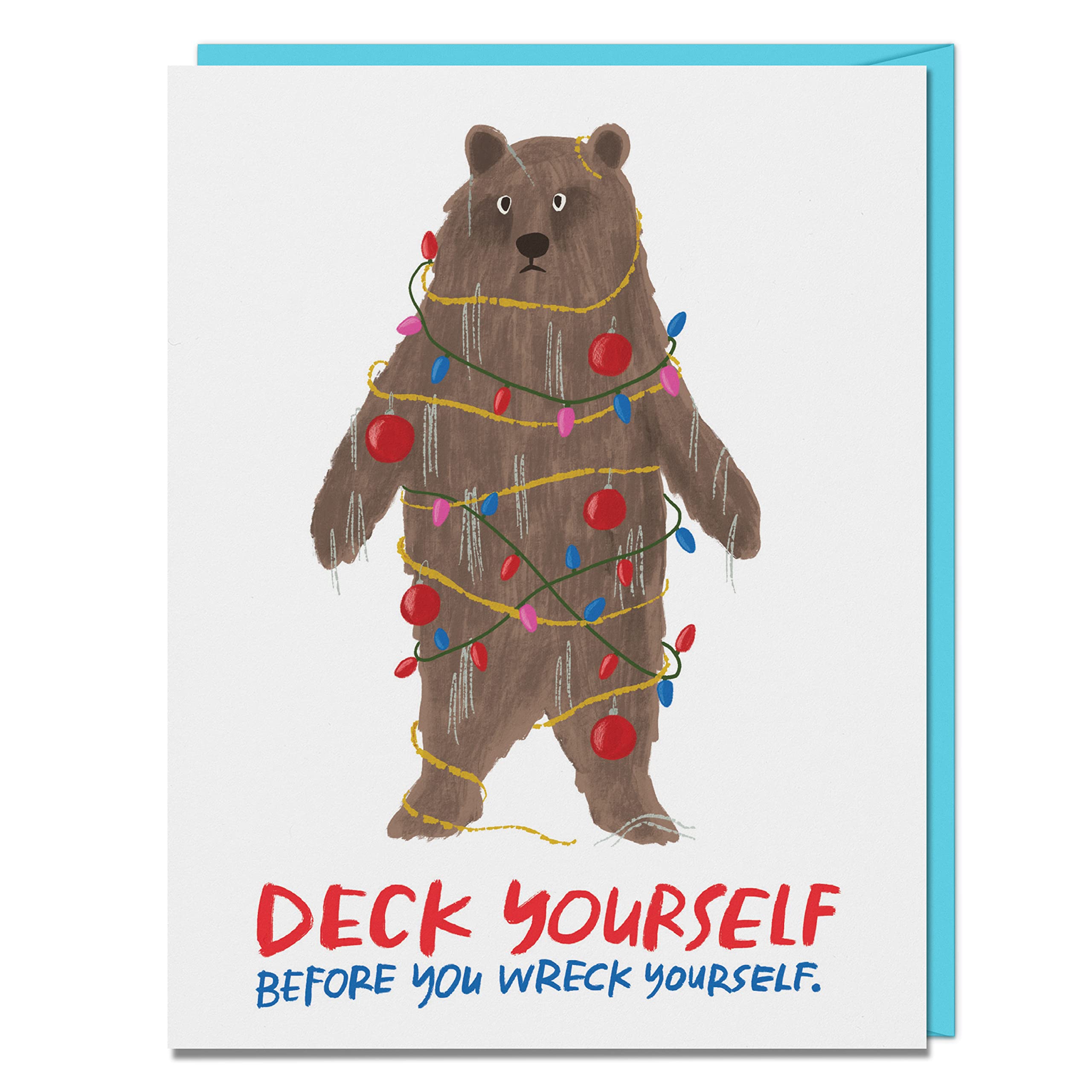 Em & Friends Deck Yourself Bear Christmas Cards - Box of 8 Funny Holiday Greeting Cards with Envelopes (2-02892) | Perfect for Office Exchanges, Family Gatherings & Festive Celebrations