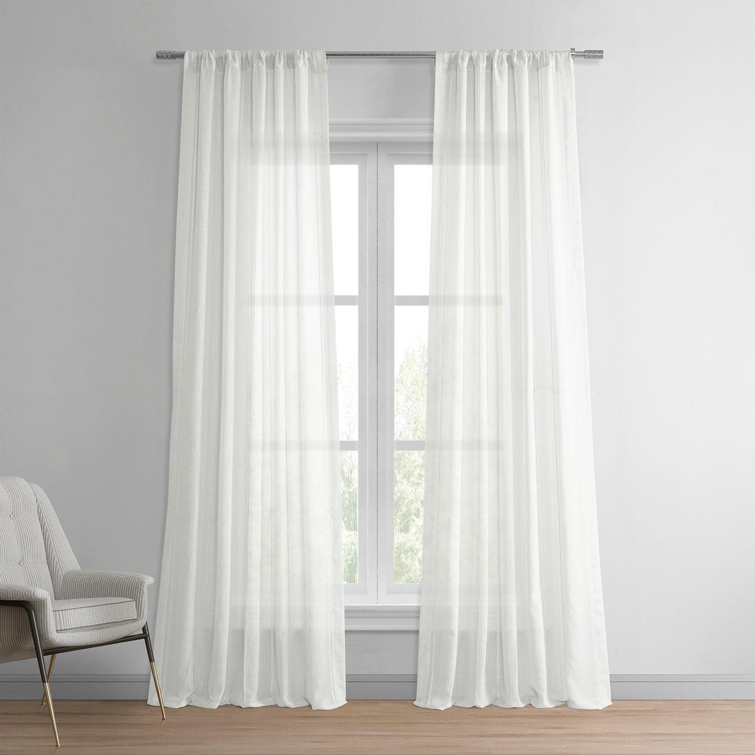 Aruba Cream Striped Linen Sheer Curtains - Light Filtering Window Drapes for Living Room & Bedroom - Elegant Home Decor