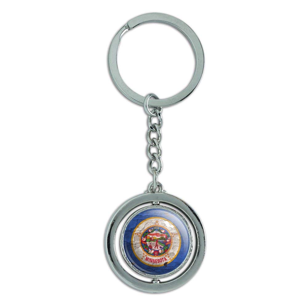 Vintage Minnesota State Flag Keychain - Distressed USA Design, Spinning Round Chrome Plated Metal - Perfect for Backpacks, Gifts & Travel Accessories