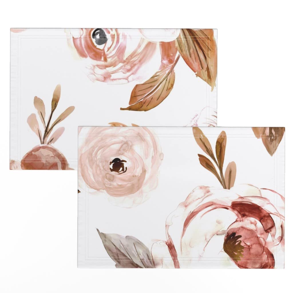 Premium Linen Cotton Canvas Placemats Set of 2 - Floral Rose Gold Print Table Mats for Dining, Kitchen Decor & Party Settings | Washable & Durable Tableware
