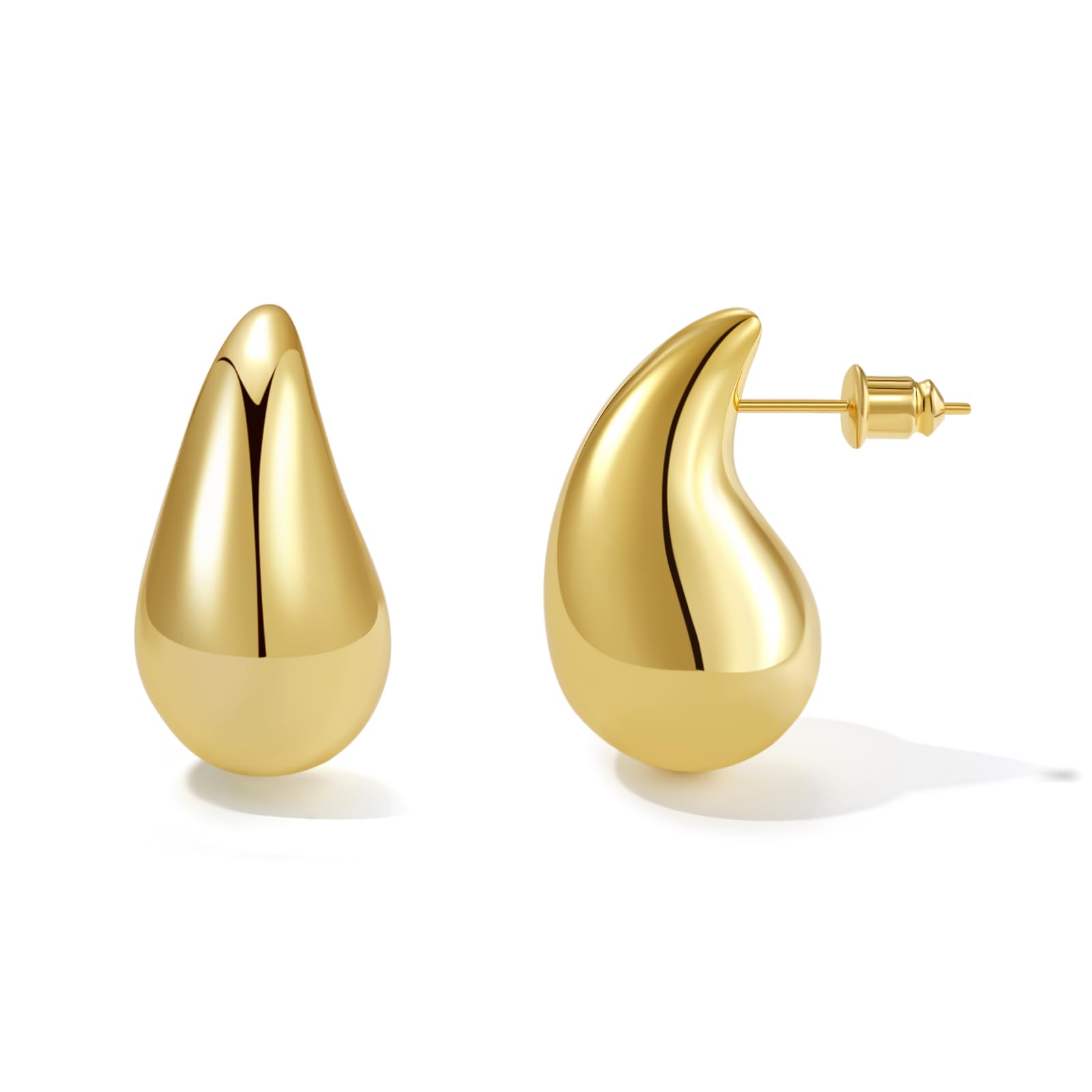 Fissen 32mm Lightweight Gold Teardrop Earrings for Women - Hypoallergenic 925 Sterling Silver Chunky Hoop Earrings | Elegant Everyday Jewelry, Perfect for Office, Date Night & Special Occasions