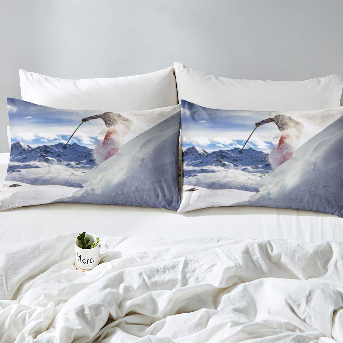 Feelyou Extreme Sports Ski Duvet Cover Set - Twin Size 2Pcs, Winter Skiing Theme Bedding for Kids Boys & Girls - Perfect for Cozy Bedrooms, Ski Lodge Decor, and Snow Mountain Themed Rooms